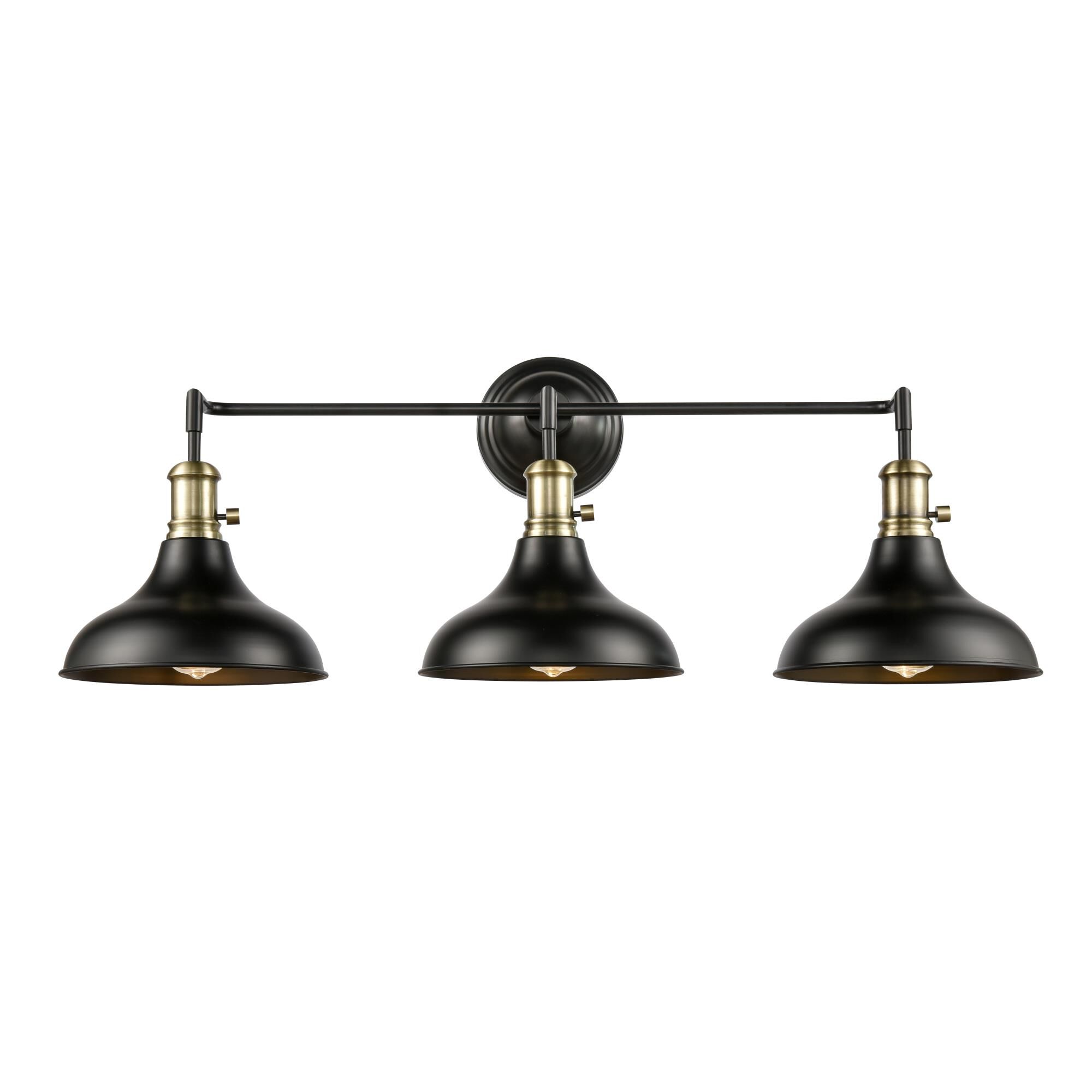 Shown in Black Antique Brass finish and Matte Black Metro Metal shade and Antique Brass accent
