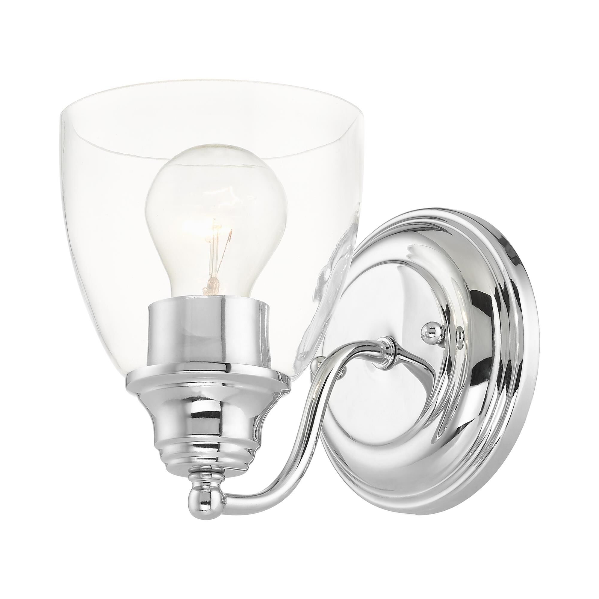 Shown in Polished Chrome finish and Hand Blown Clear glass