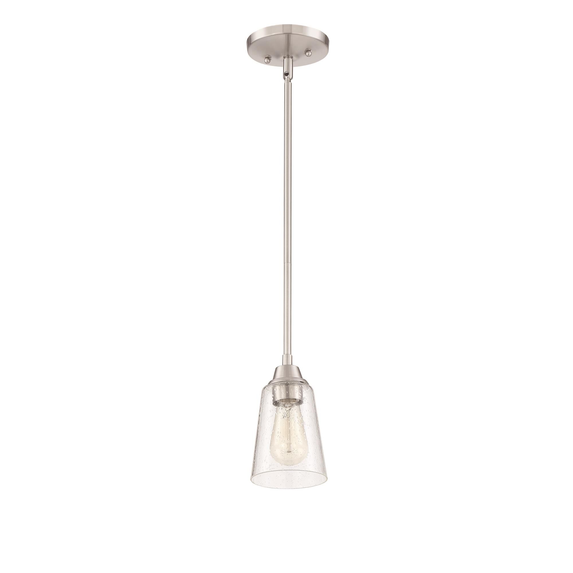 Shown in Brushed Polished Nickel finish and Clear Seeded glass and Glass shade