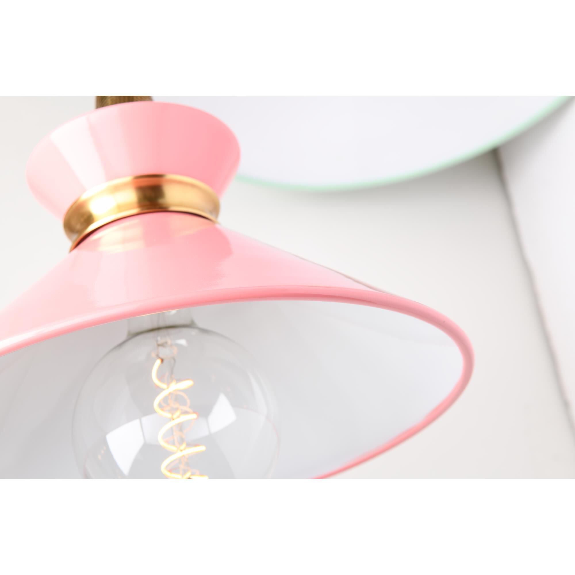 Shown in Aged Brass-Pink finish and Pink Metal shade
