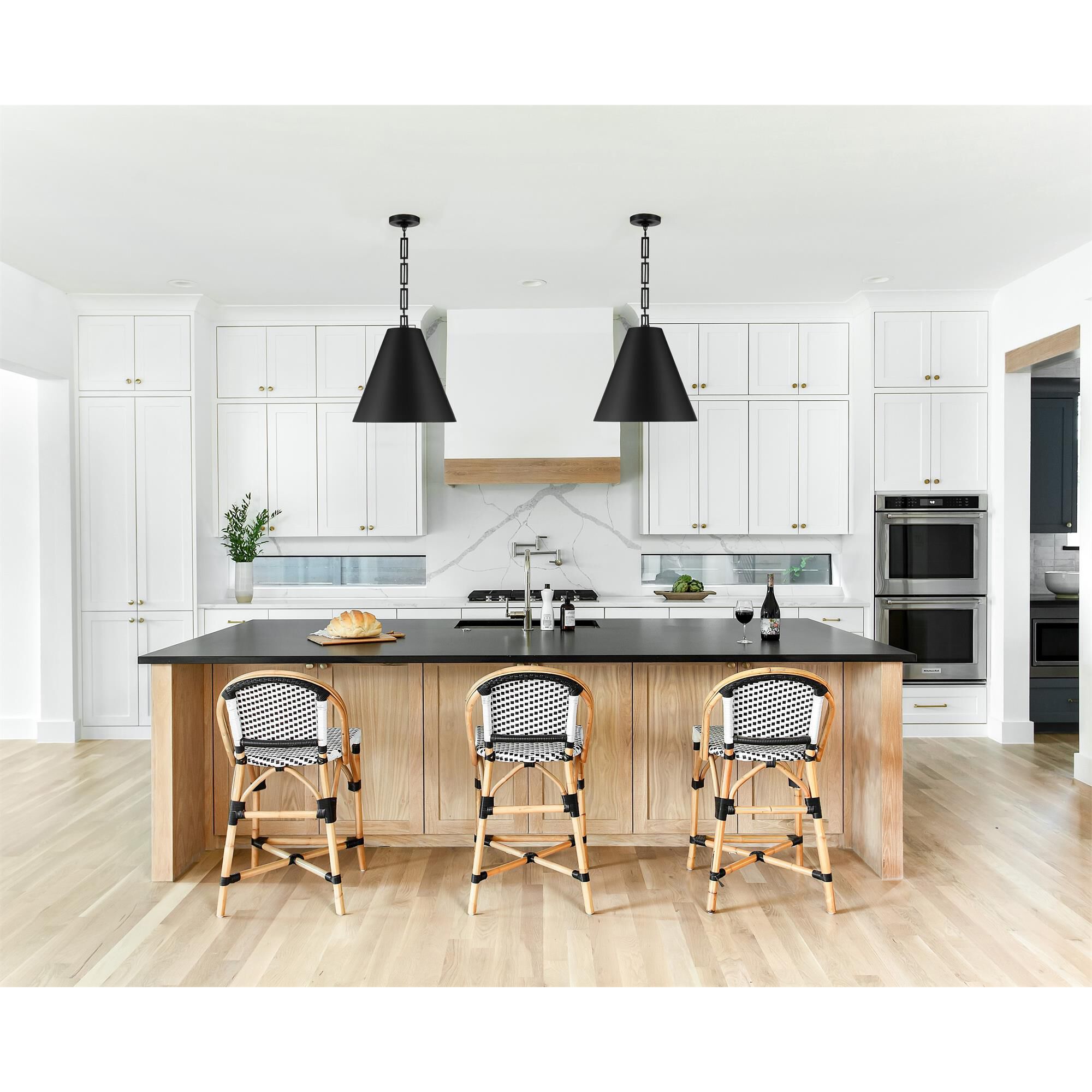 Shown in Matte Black + Antique Gold finish and Iron glass and Black shade