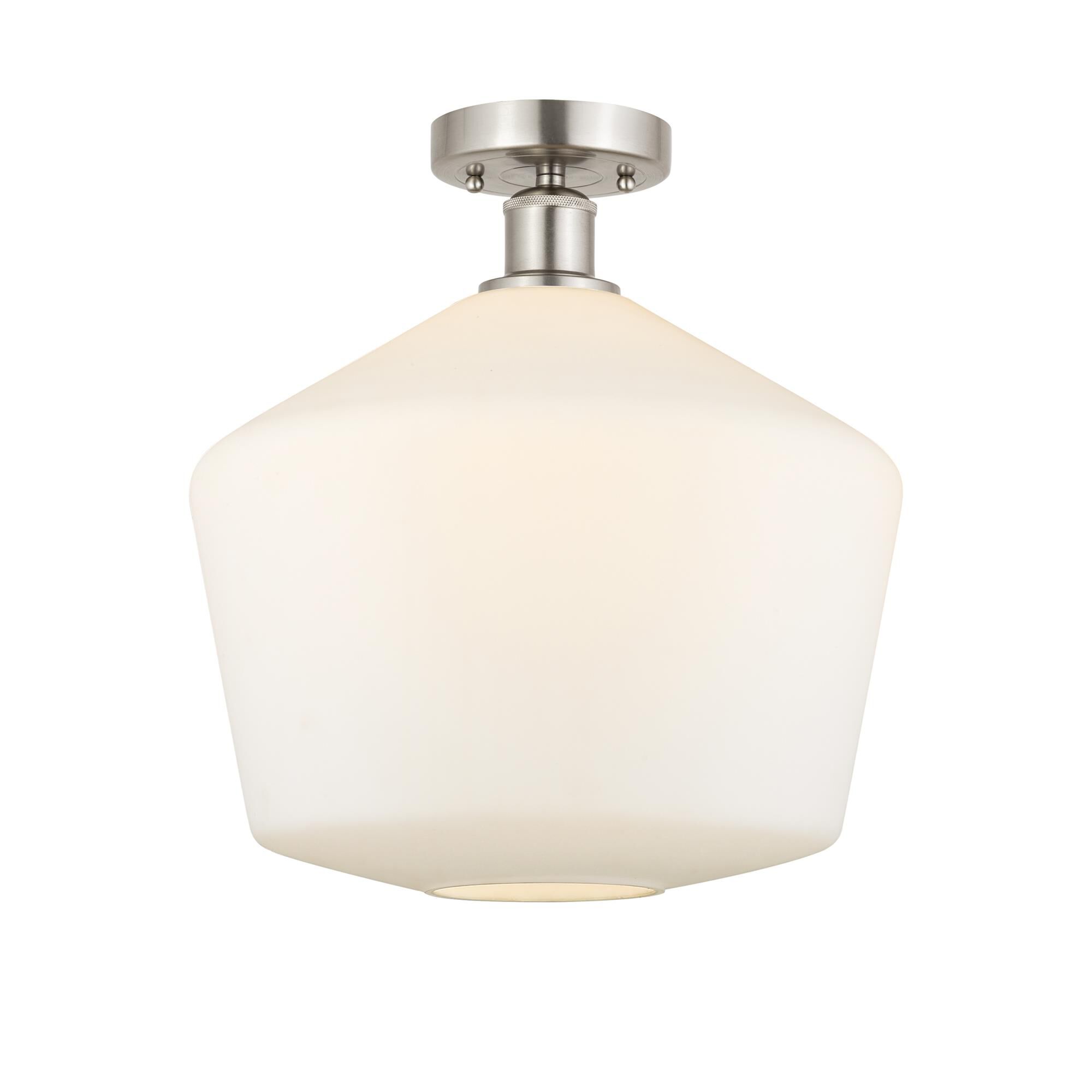 Shown in Brushed Satin Nickel, Cased Matte White finish and Cased Matte White glass and Cased Matte White Glass shade
