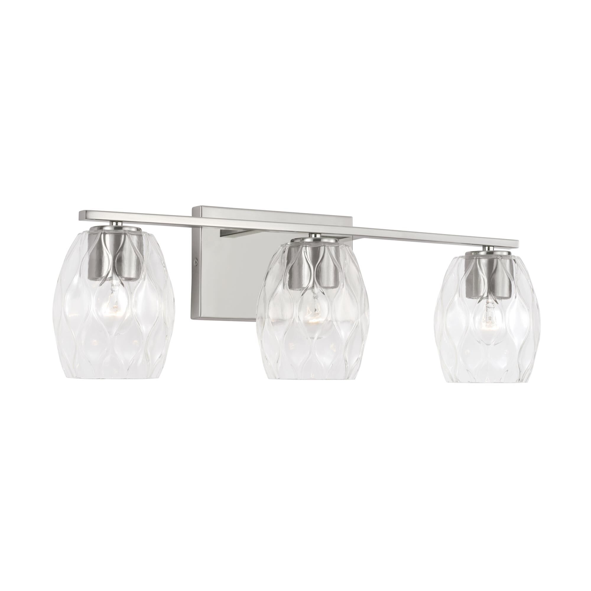 Shown in Brushed Nickel finish and Wavy Embossed glass