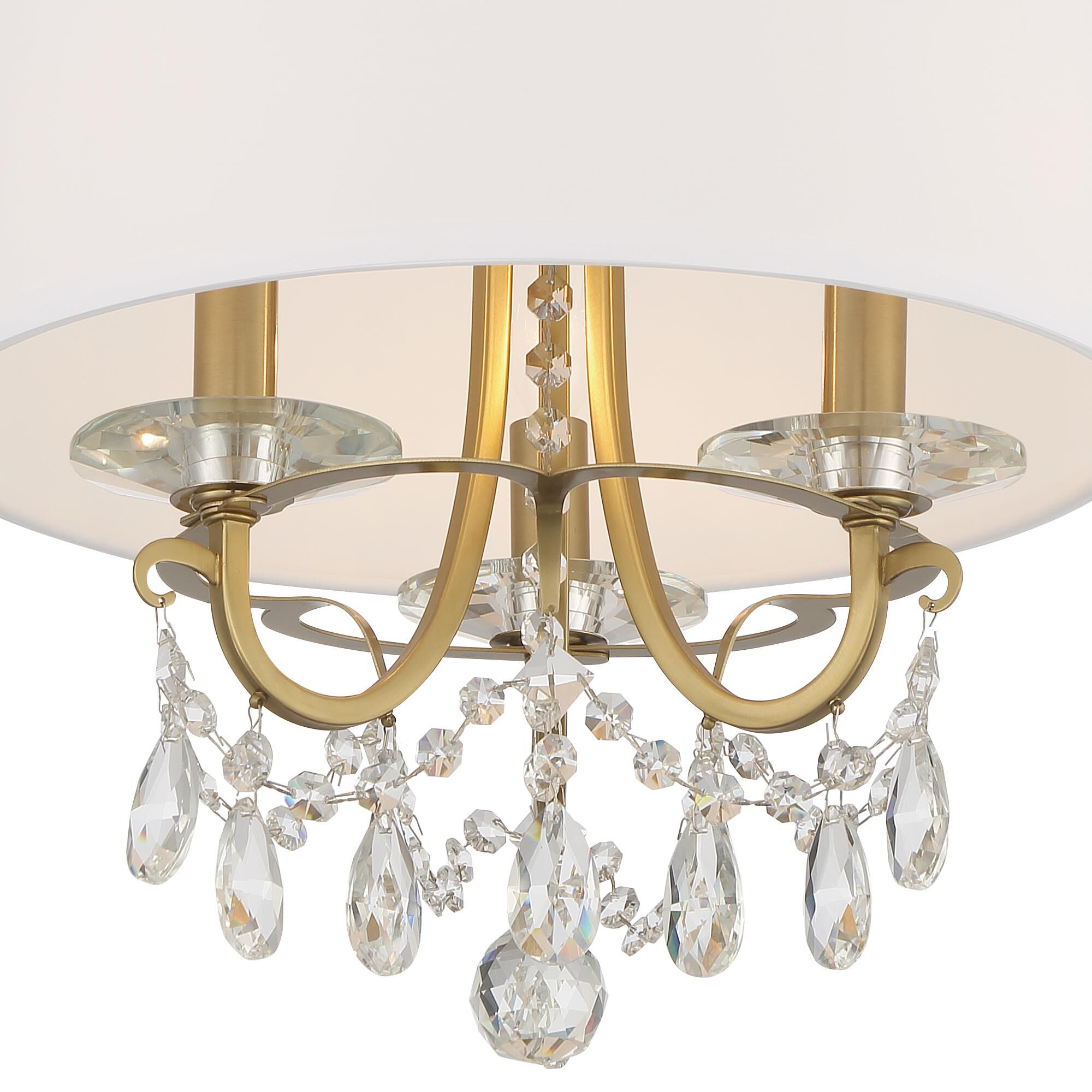 Shown in Vibrant Gold finish and Hand Cut Crystal crystal and Silk glass and White shade