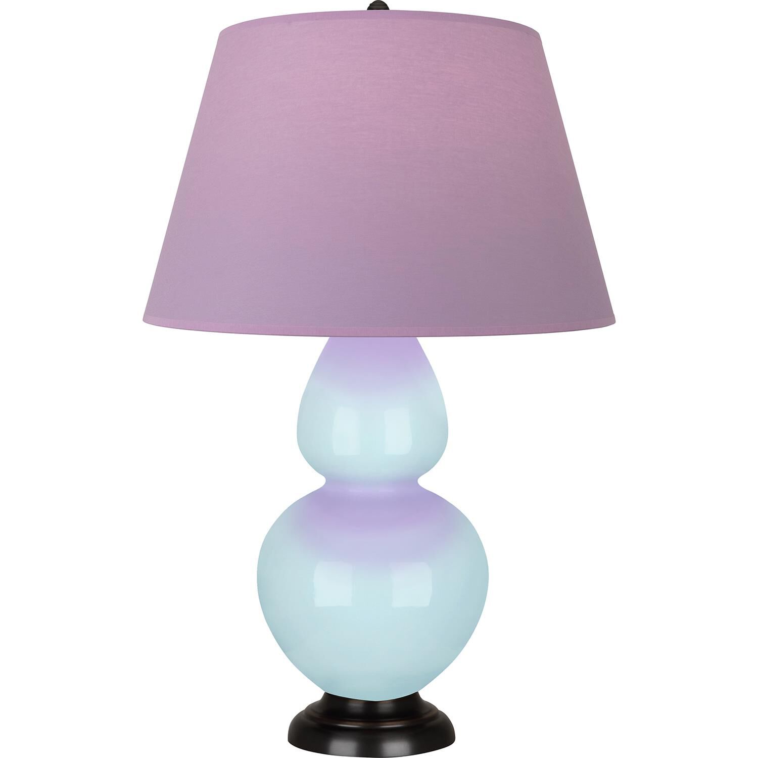 Shown in Baby Blue finish and Lavender and Plum shade and Deep Patina Bronze accent