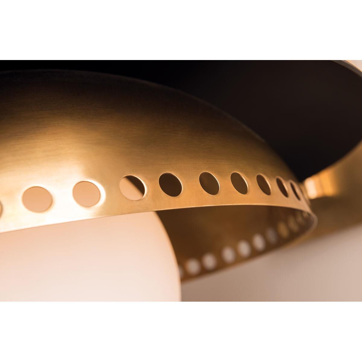 Shown in Aged Brass-Black finish and Opal glass