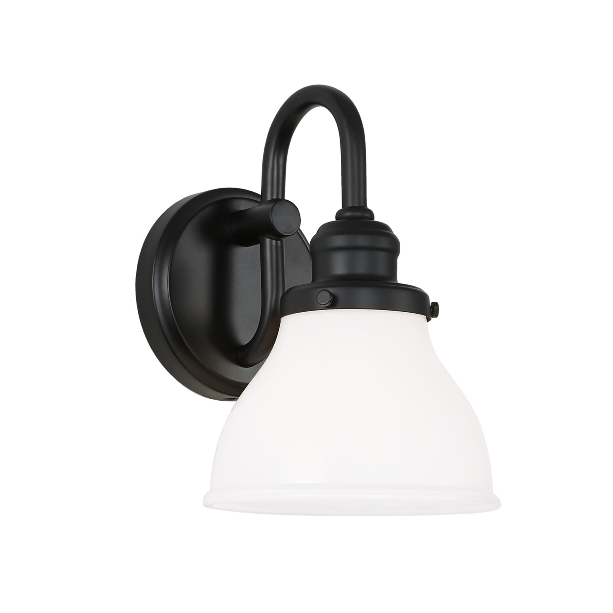 Shown in Matte Black finish and Milk glass