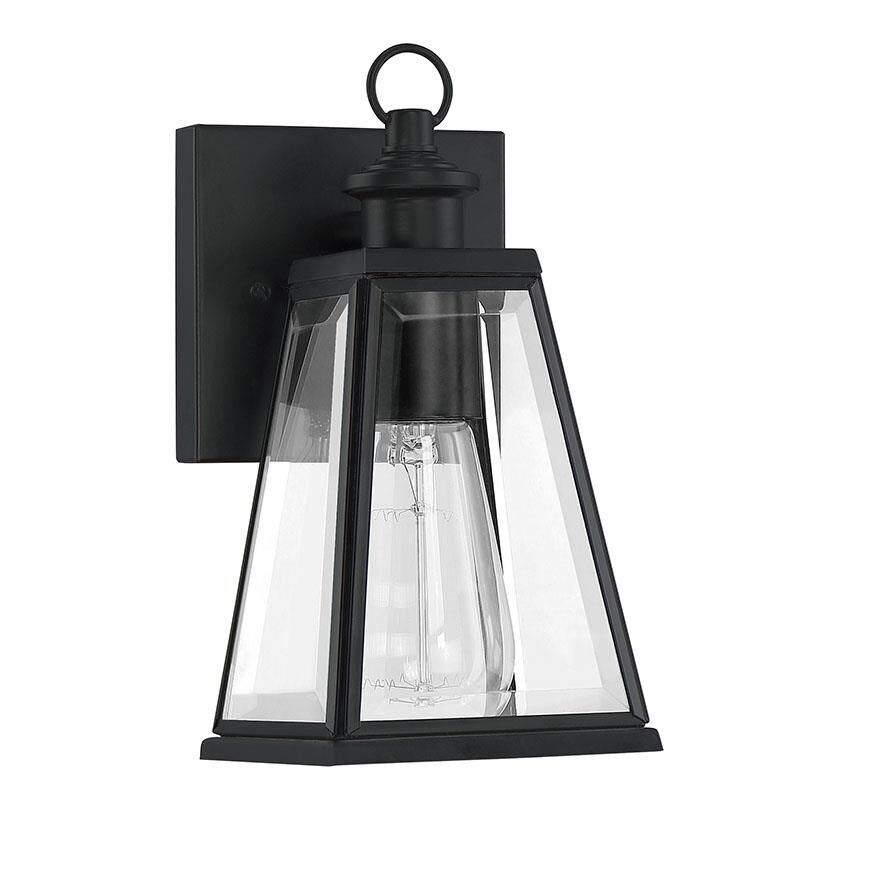 Shown in Matte Black finish and Clear Beveled Glass shade
