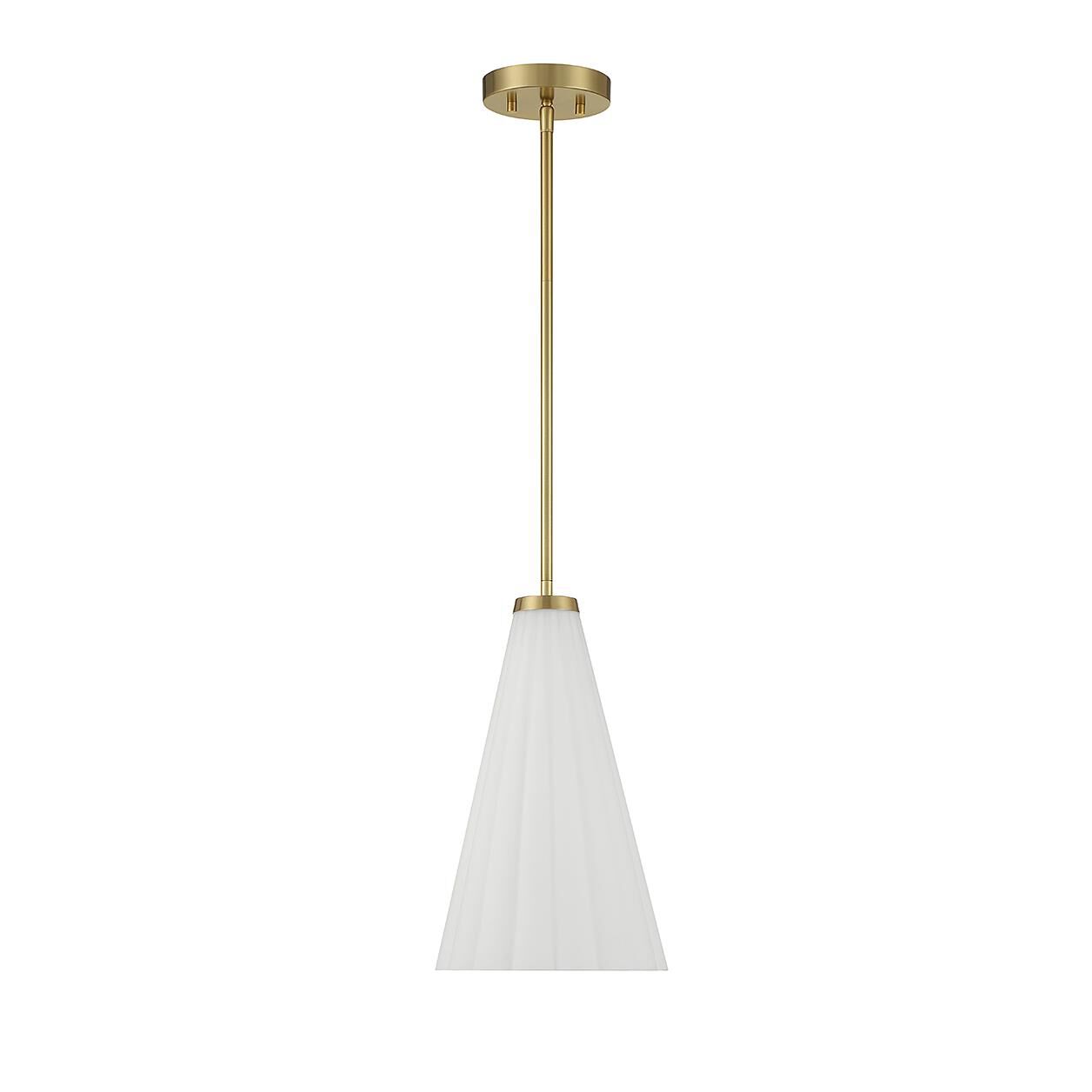 Shown in Warm Brass finish and Fluted White Opal glass