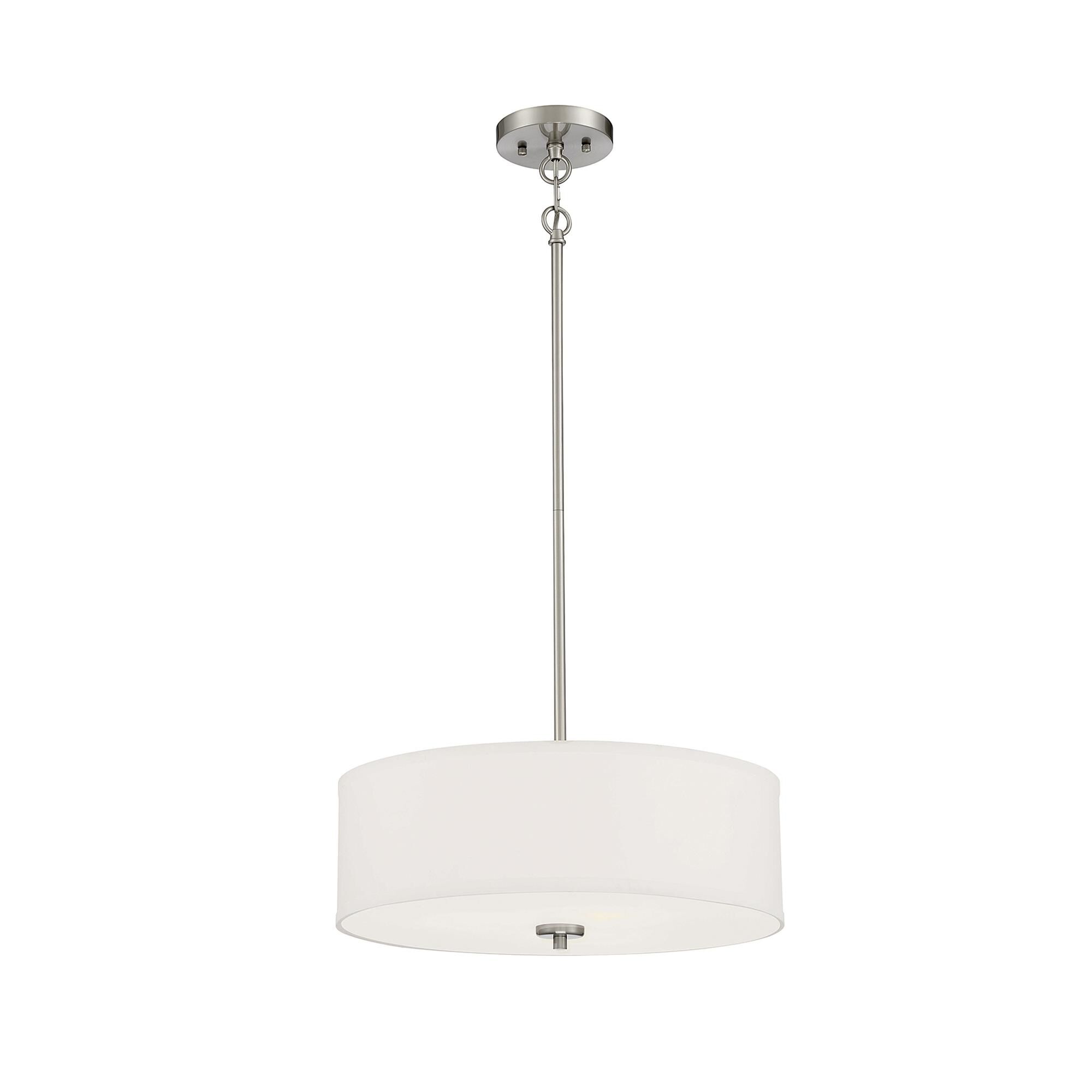 Shown in Brushed Nickel finish and White Fabric shade