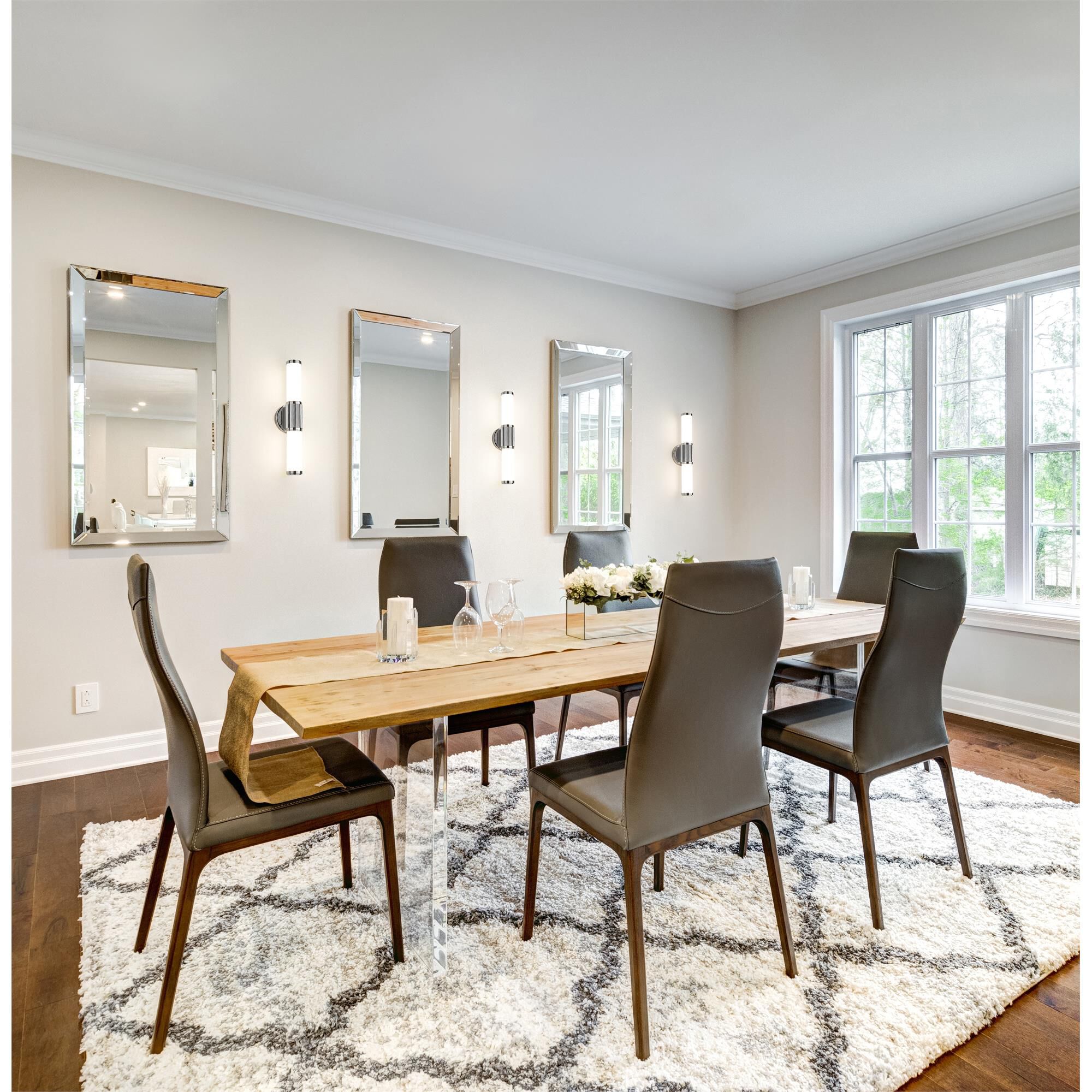 Shown in Chrome finish and Opal White glass and Opal White shade