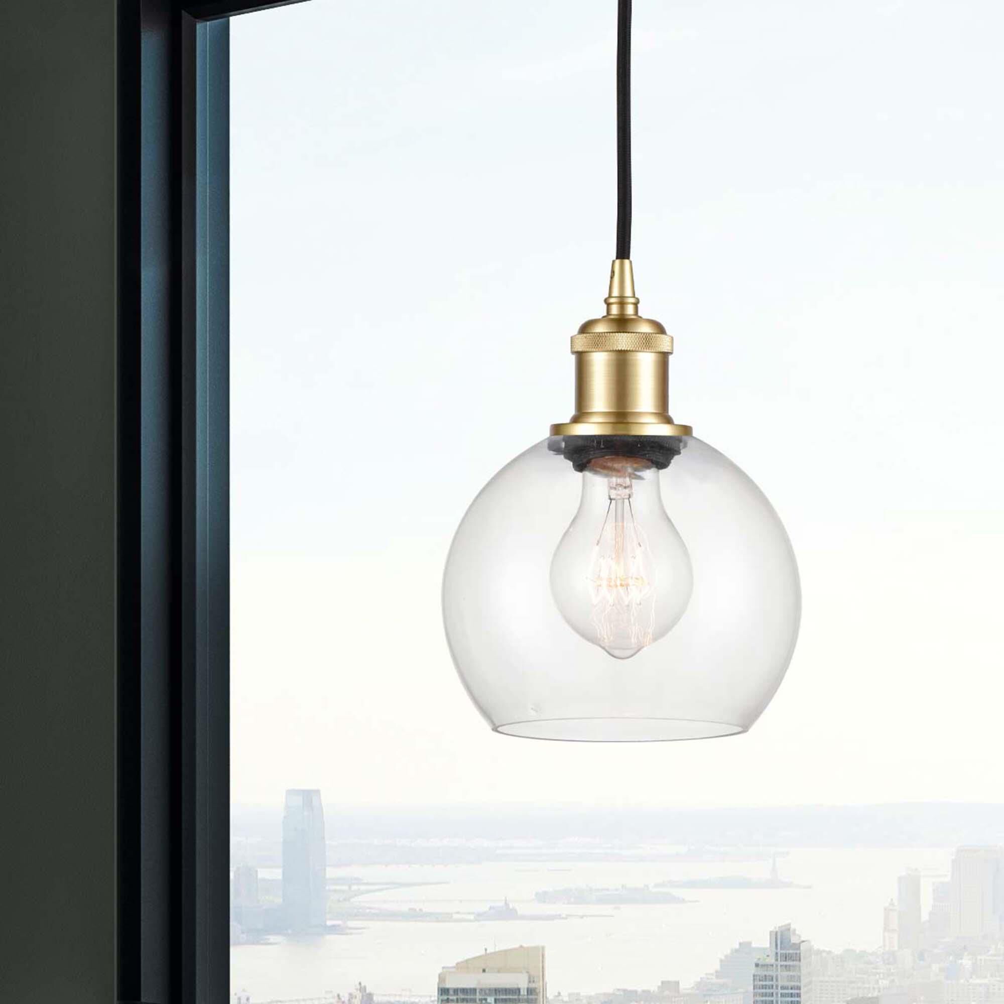 Shown in Satin Gold finish and Clear glass