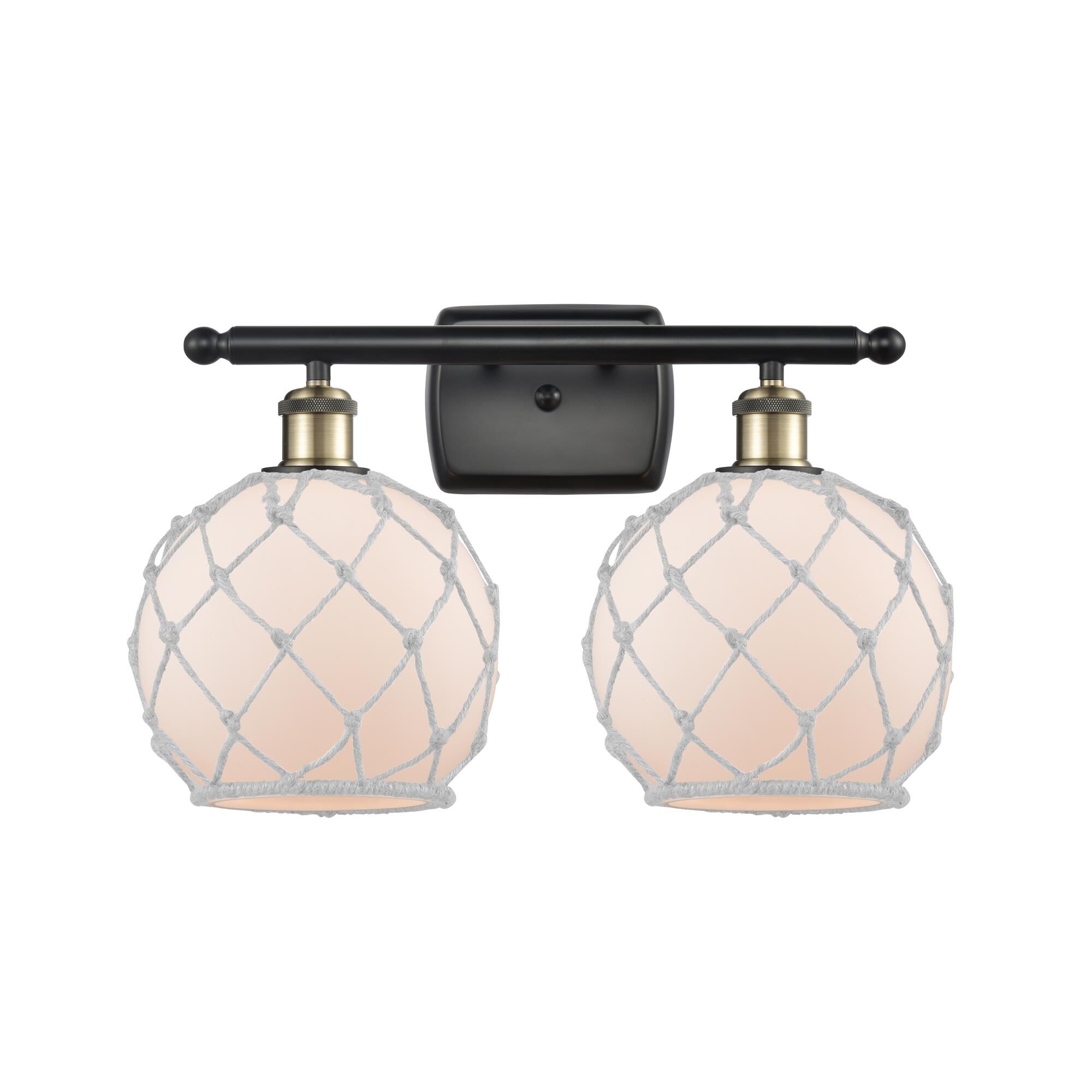 Shown in Black Antique Brass finish and Sphere glass and Glass And Rope shade