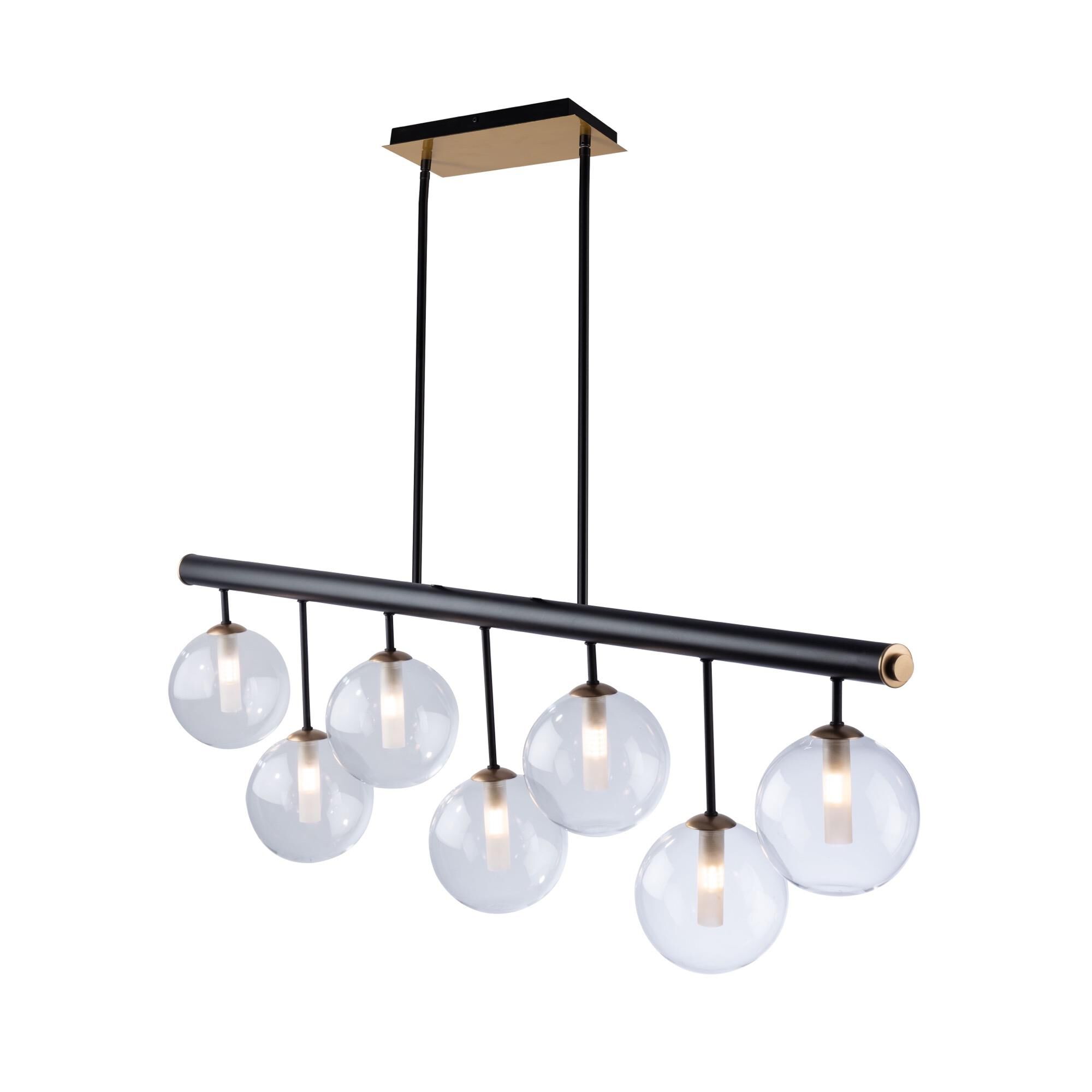 Shown in Matte Black & Brass finish and Glass shade