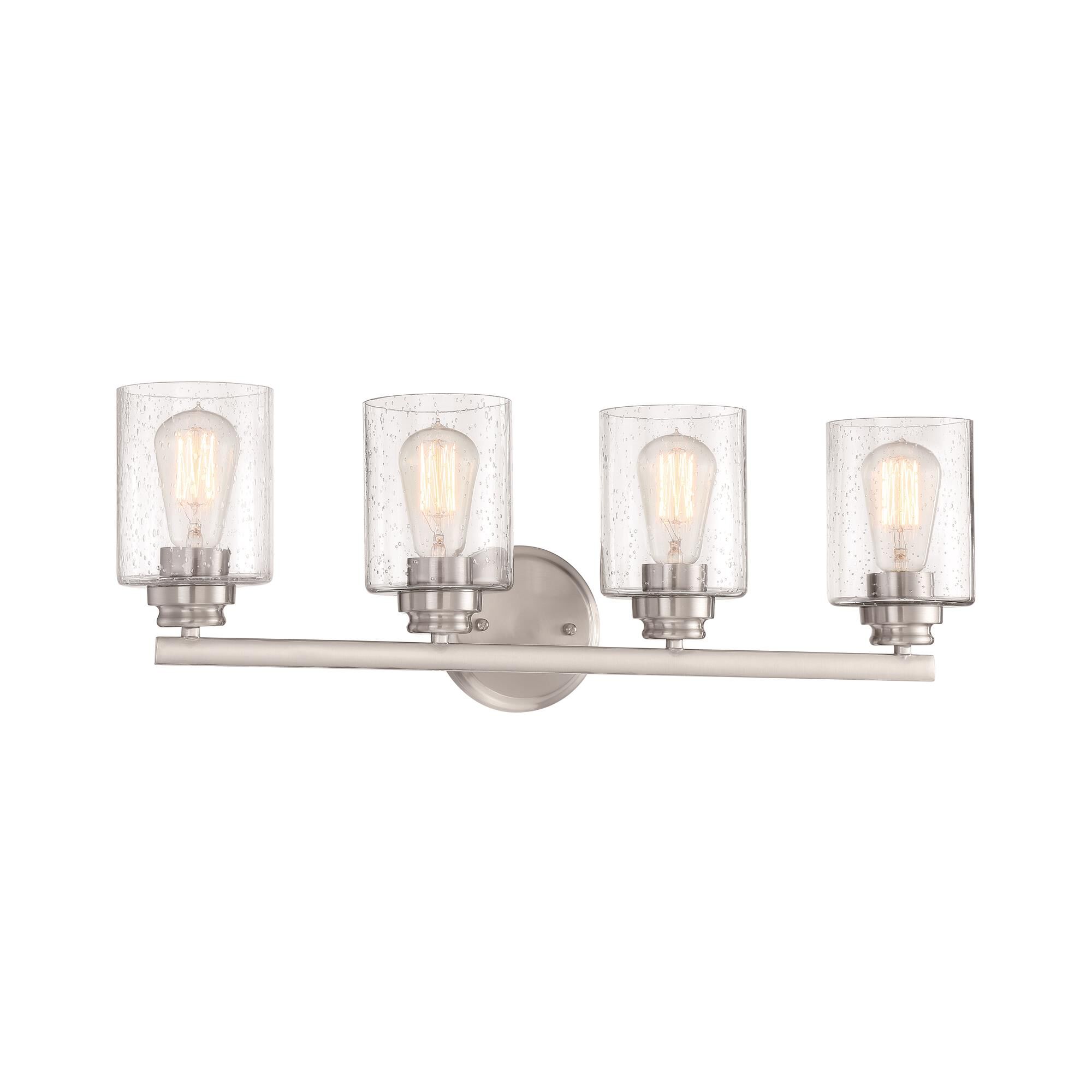 Shown in Brushed Polished Nickel finish and Clear Seeded glass and Glass shade