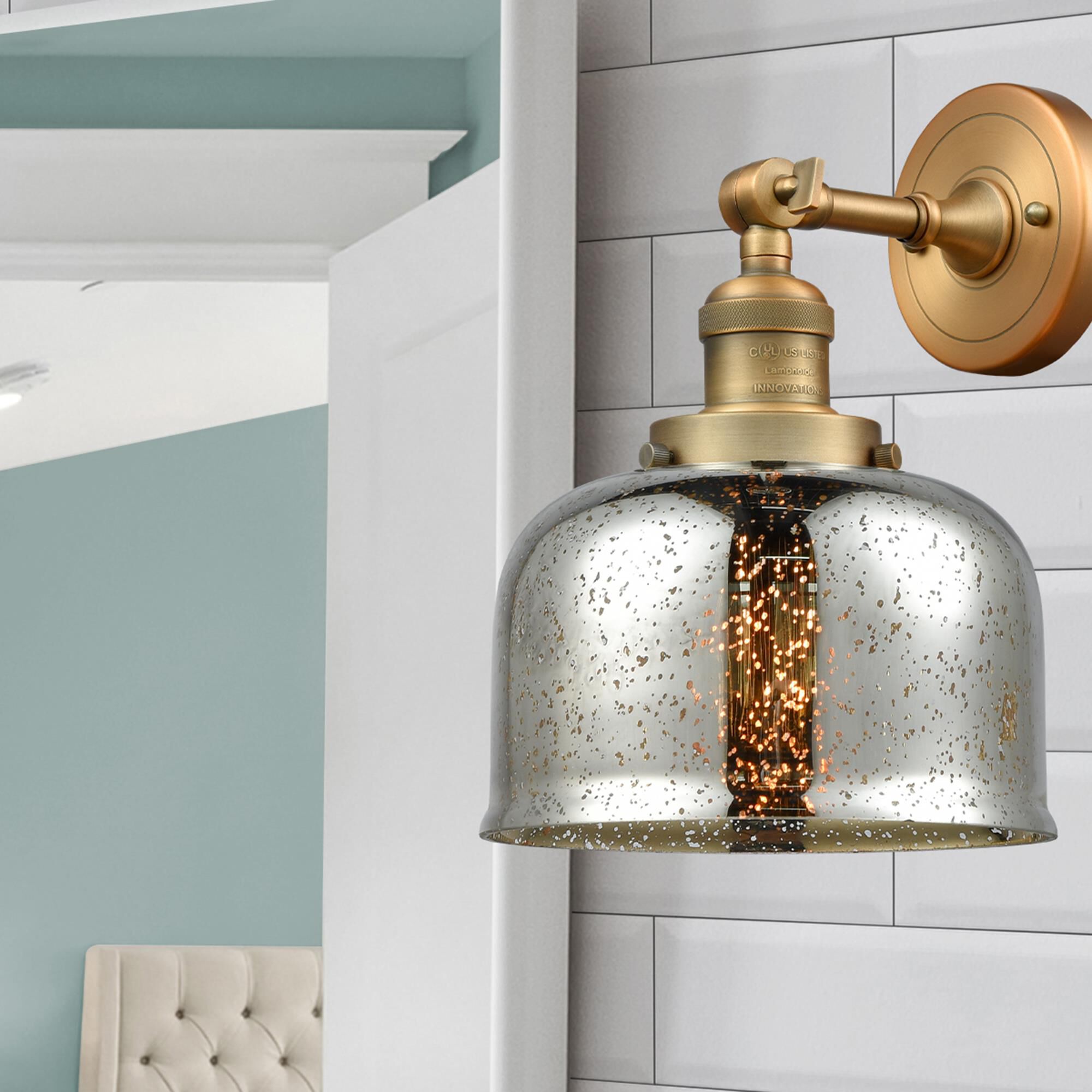 Shown in Brushed Brass finish and Silver Plated Mercury Large Bell glass and No Accent accent