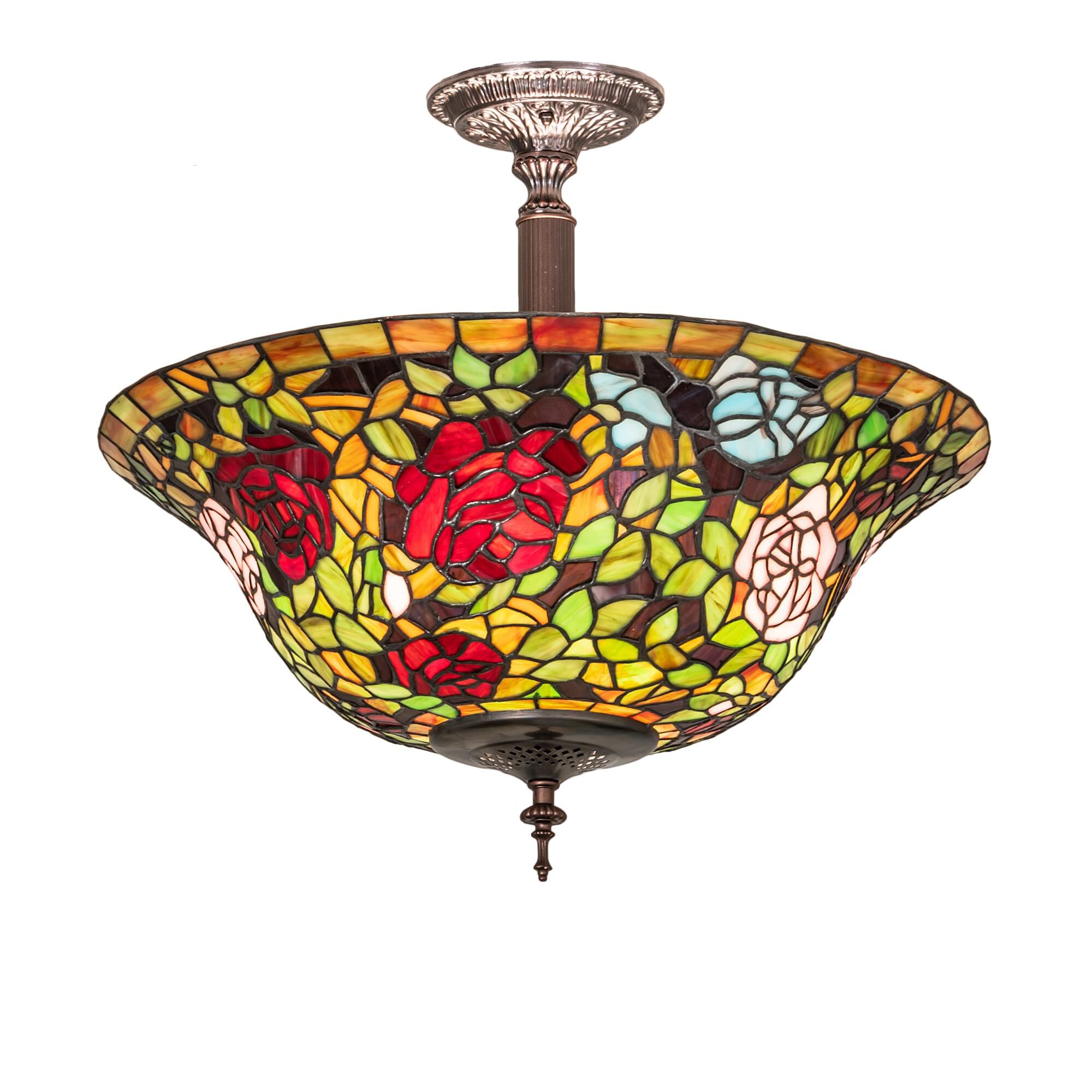 Shown in Mahogany Bronze finish and Ruby;Green glass