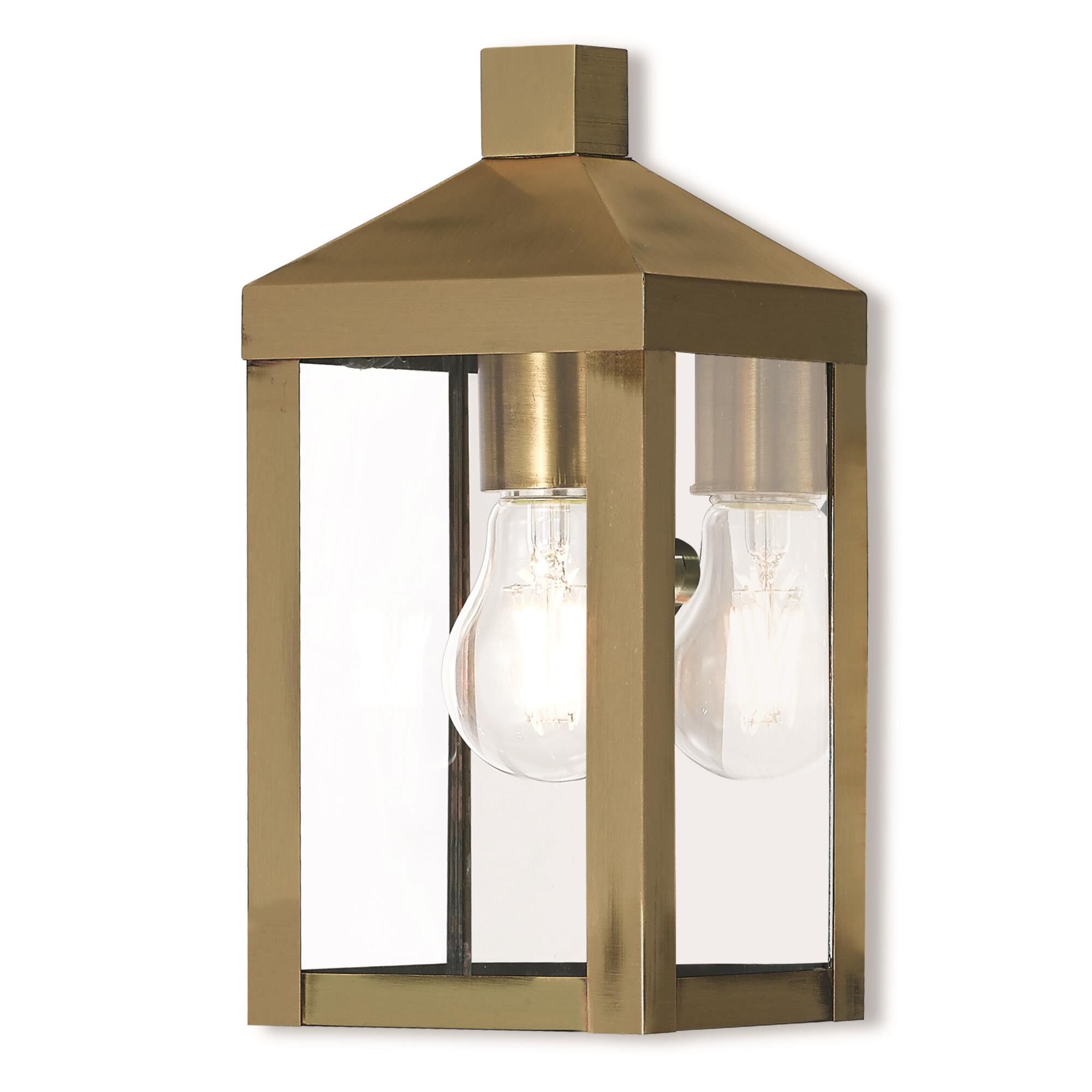 Shown in Antique Brass finish and Clear glass