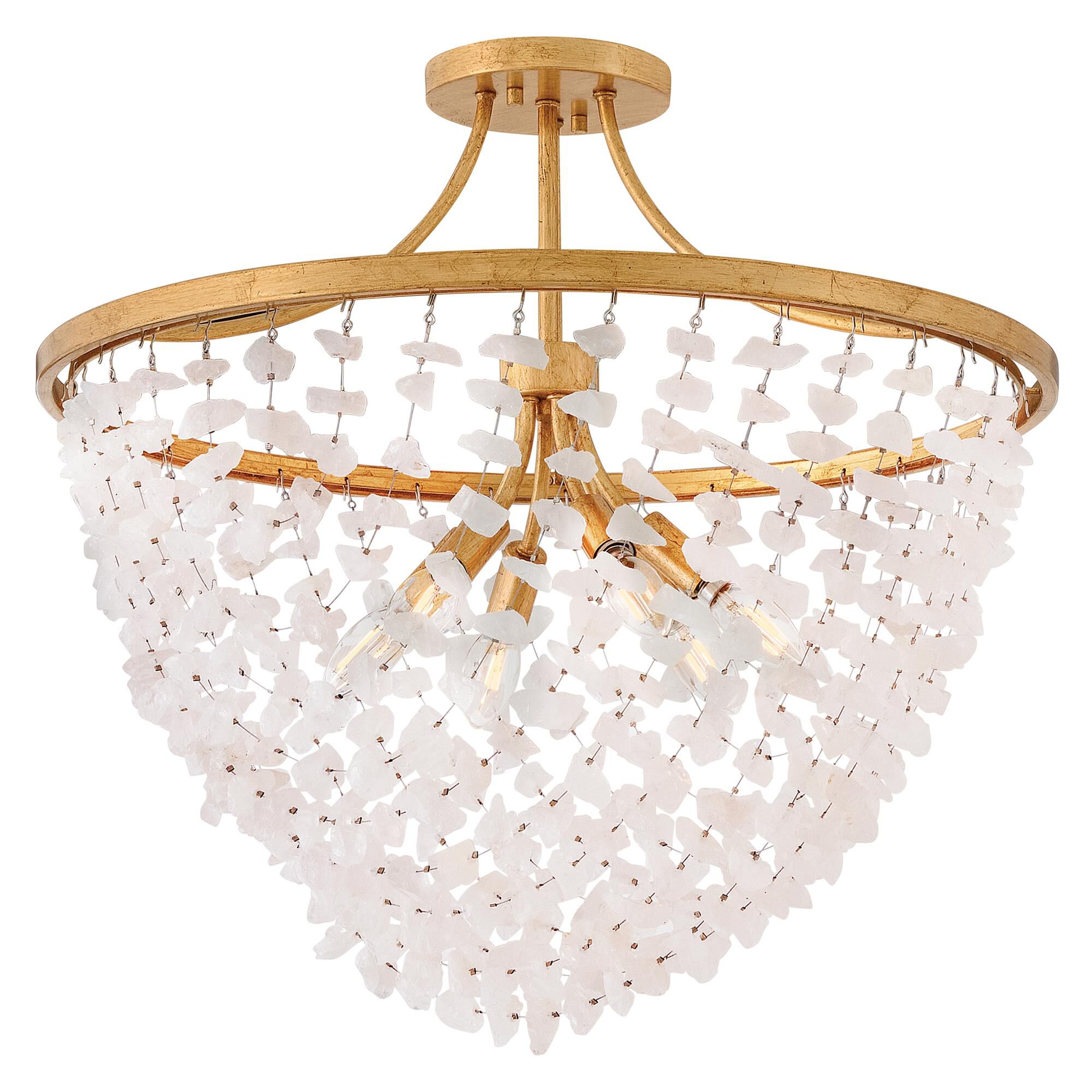 Shown in Distressed Brass finish and Rock Crystal glass