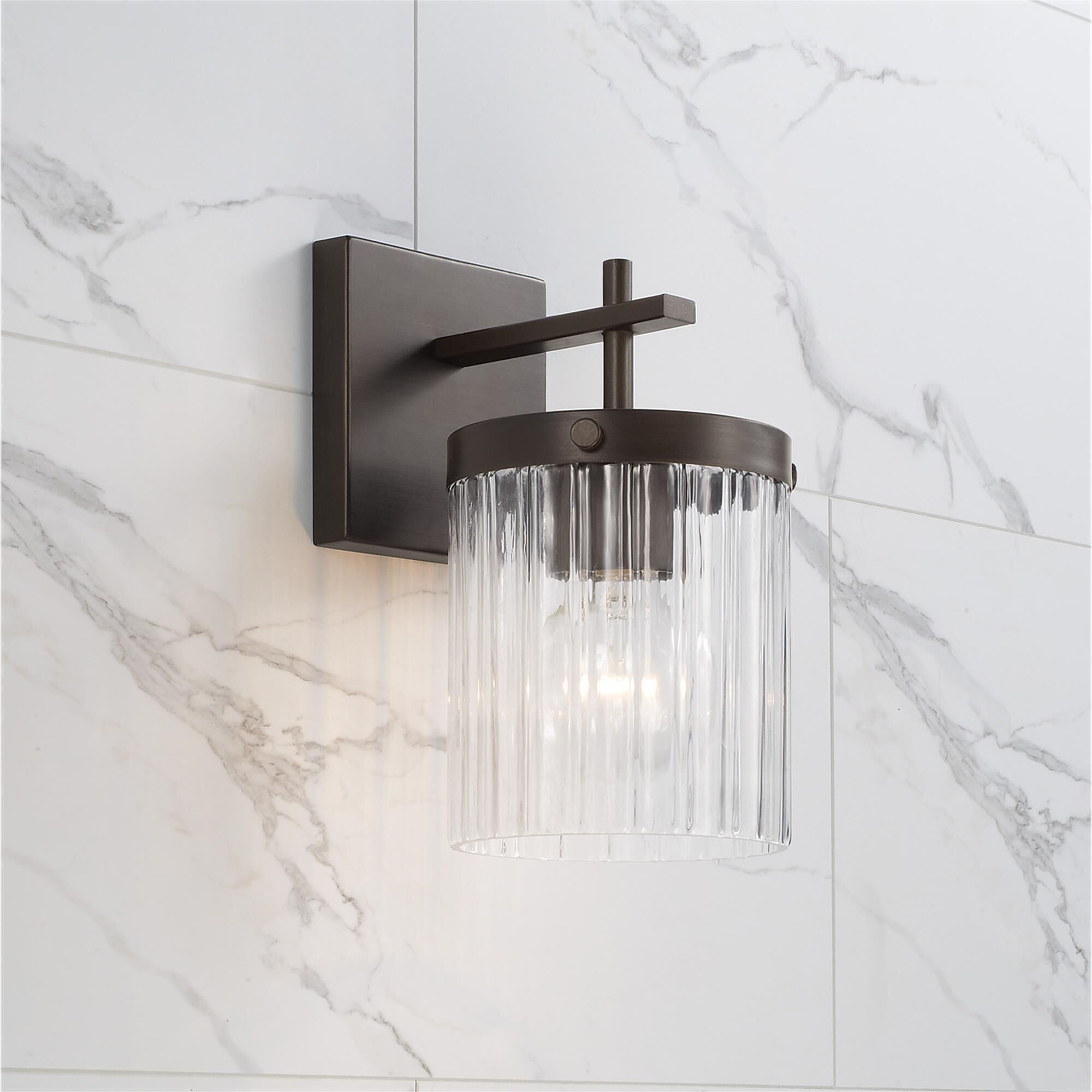 Shown in Oil Rubbed Bronze finish and Beveled Fluted glass