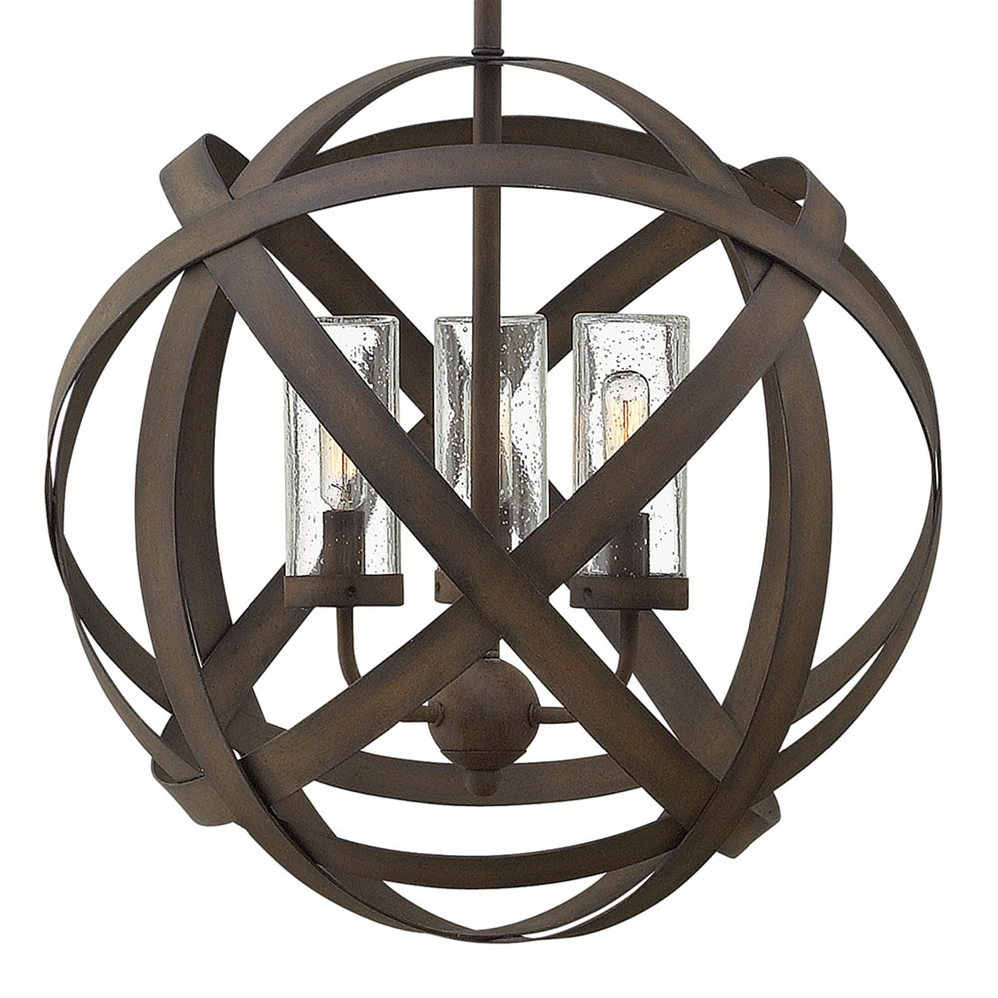 Shown in Vintage Iron finish and Clear Seedy glass