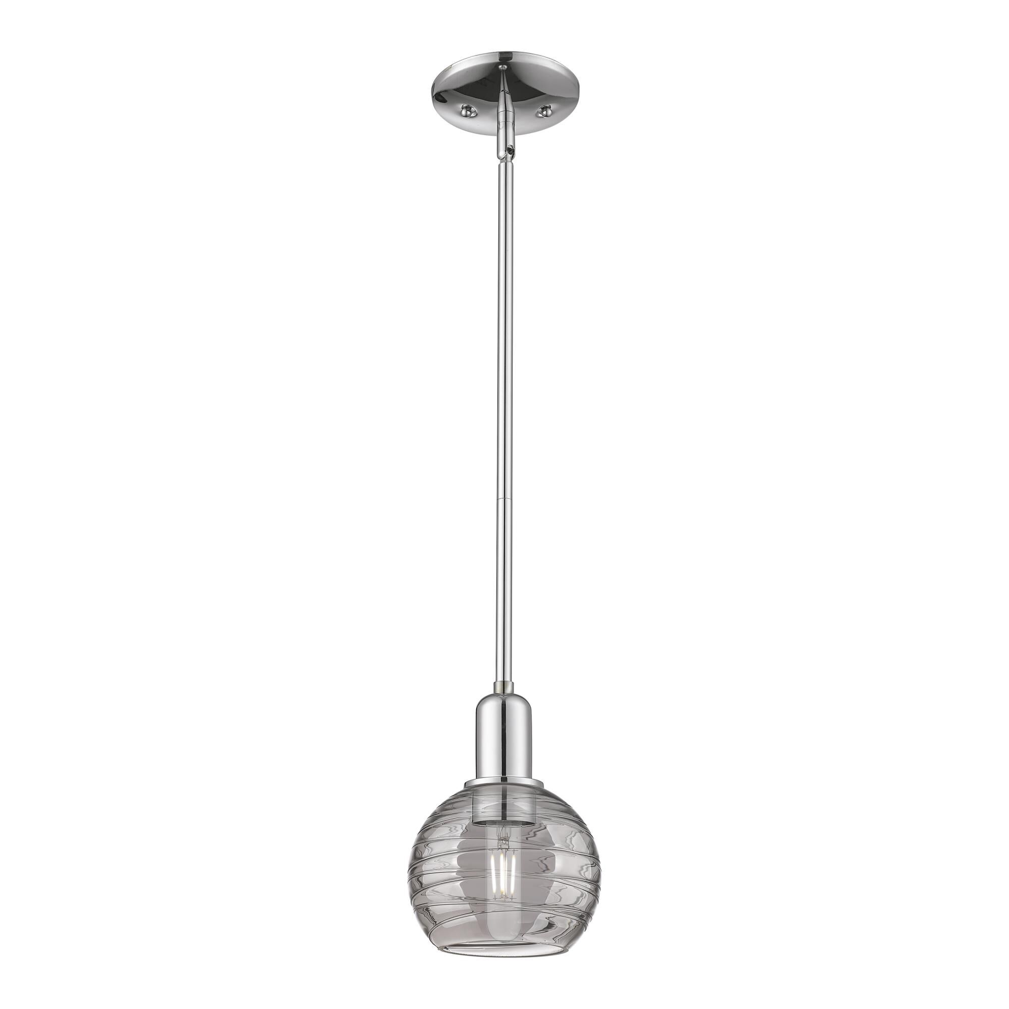 Shown in Polished Chrome finish and Light Smoke Deco Swirl glass