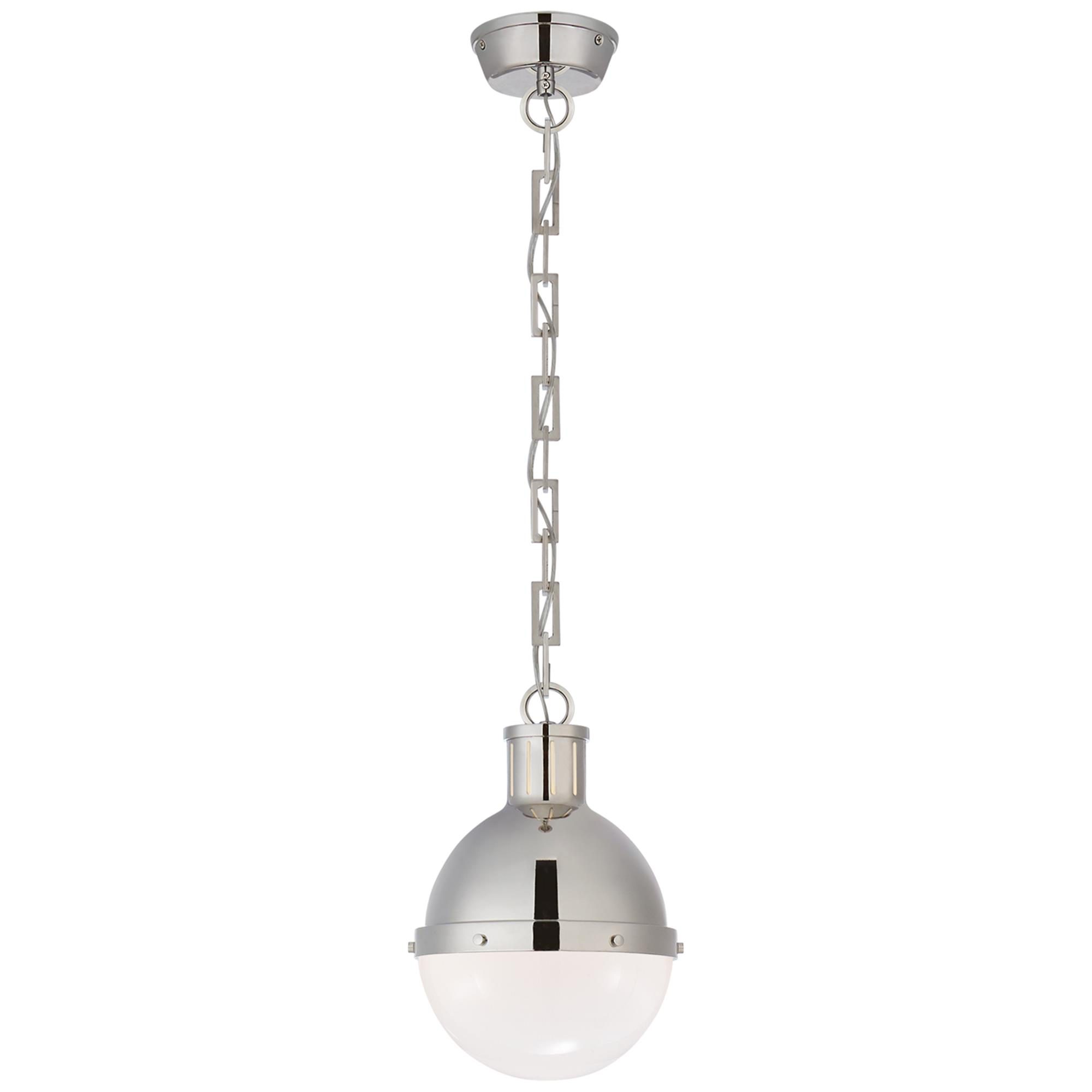 Shown in Polished Nickel finish and White glass