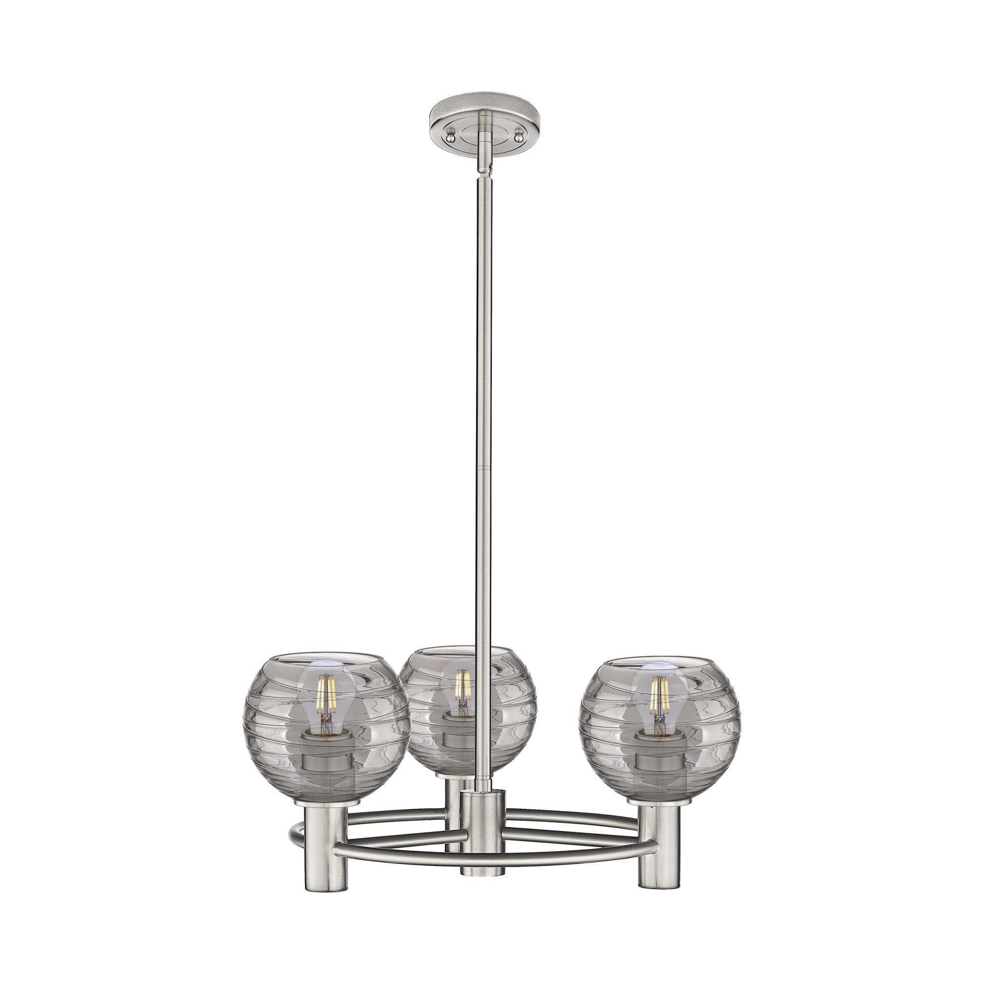 Shown in Satin Nickel finish and Light Smoke Deco Swirl shade