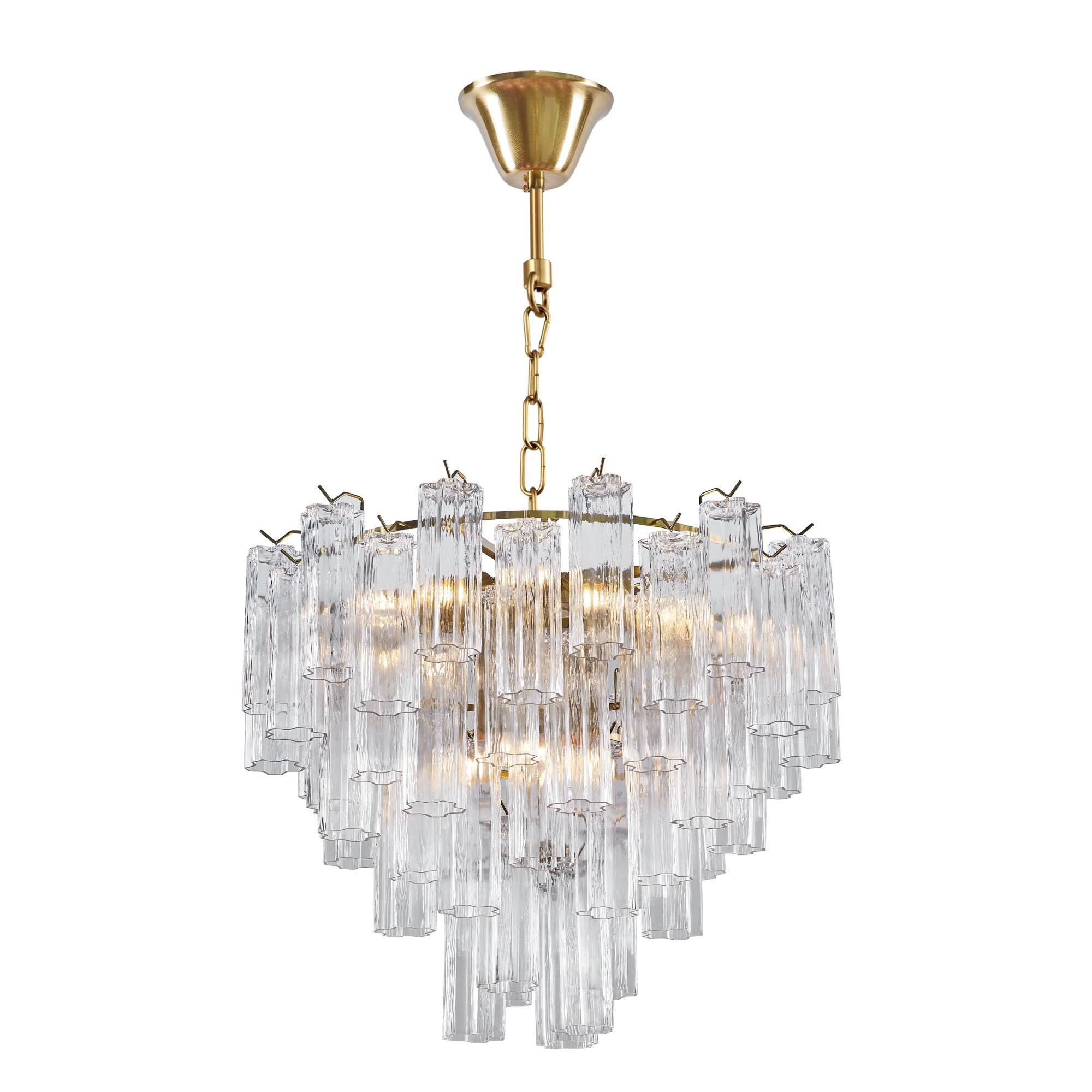 Shown in Brass finish and Tronchi Style glass