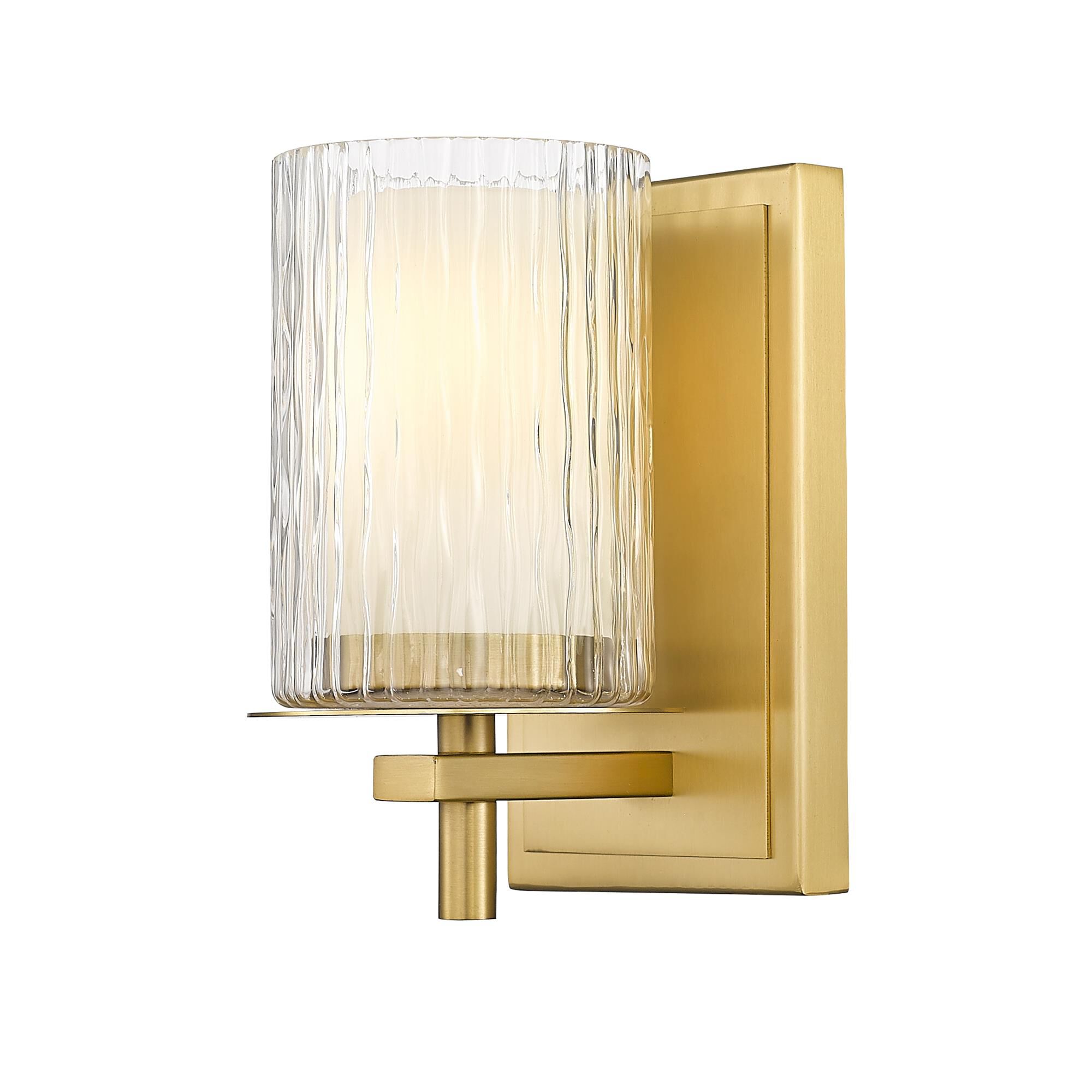 Shown in Modern Gold finish and Clear + Etched Opal glass and Clear + Etched Opal shade