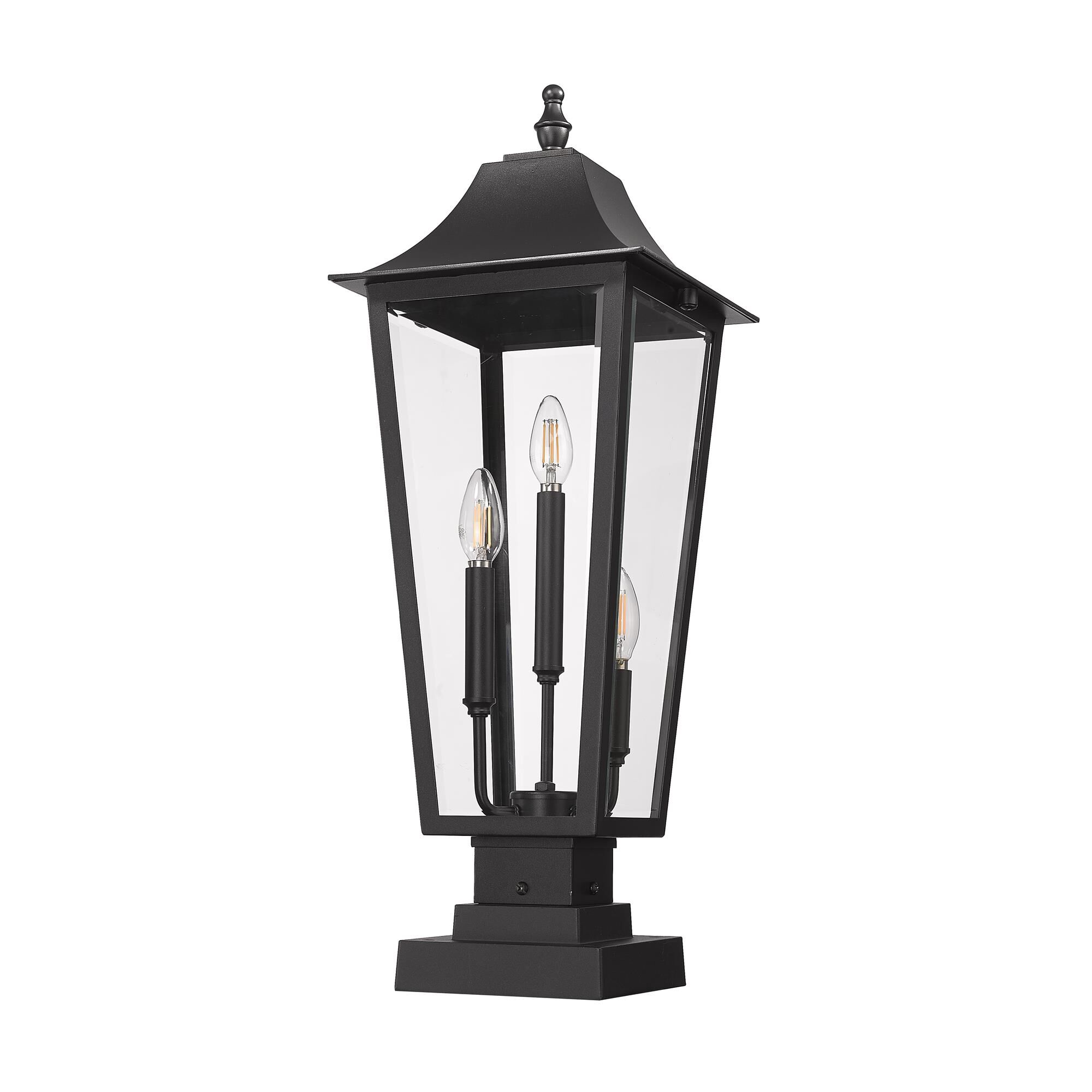 Shown in Black finish and Clear Beveled glass and Clear Beveled shade