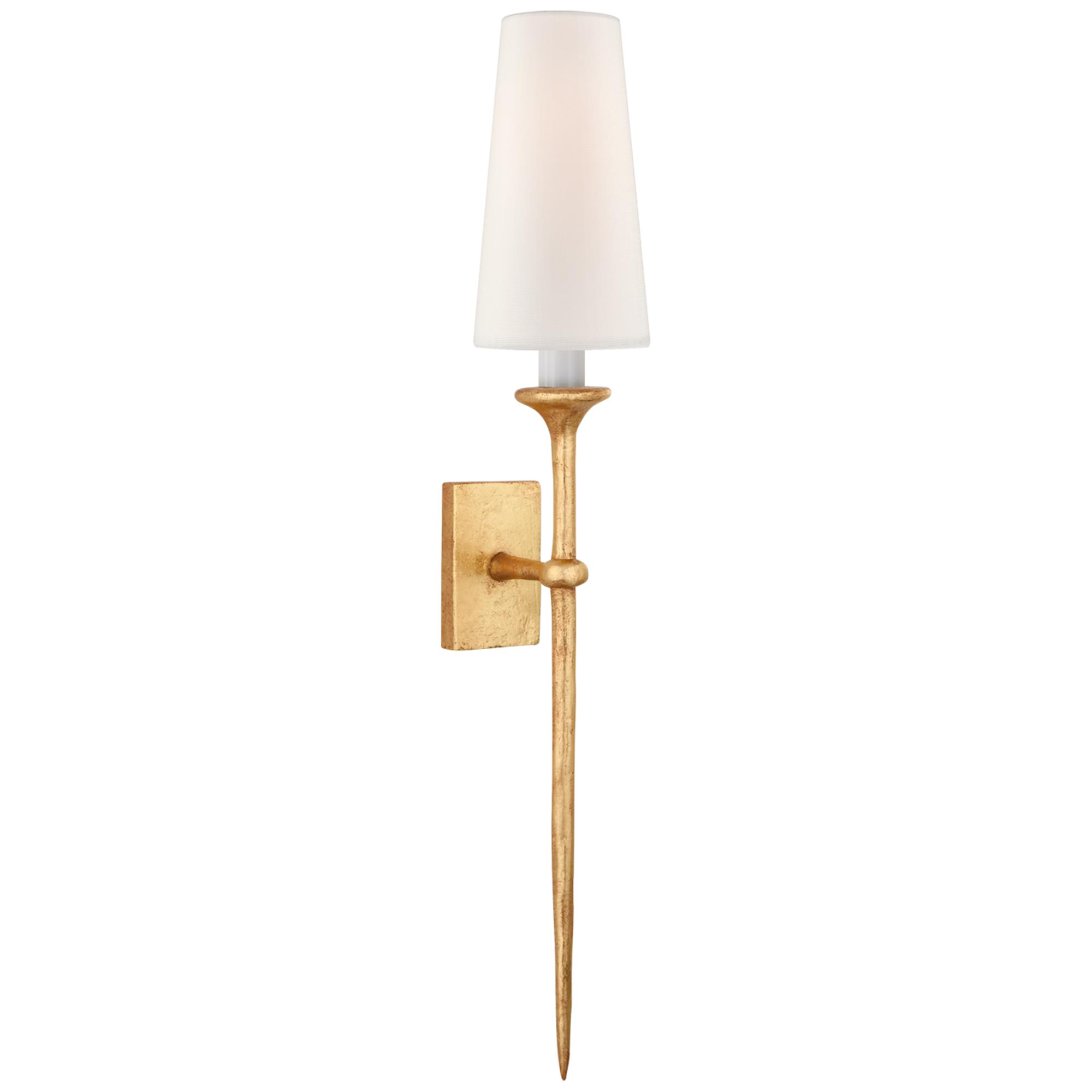 Shown in Antique Gold Leaf finish and Linen shade