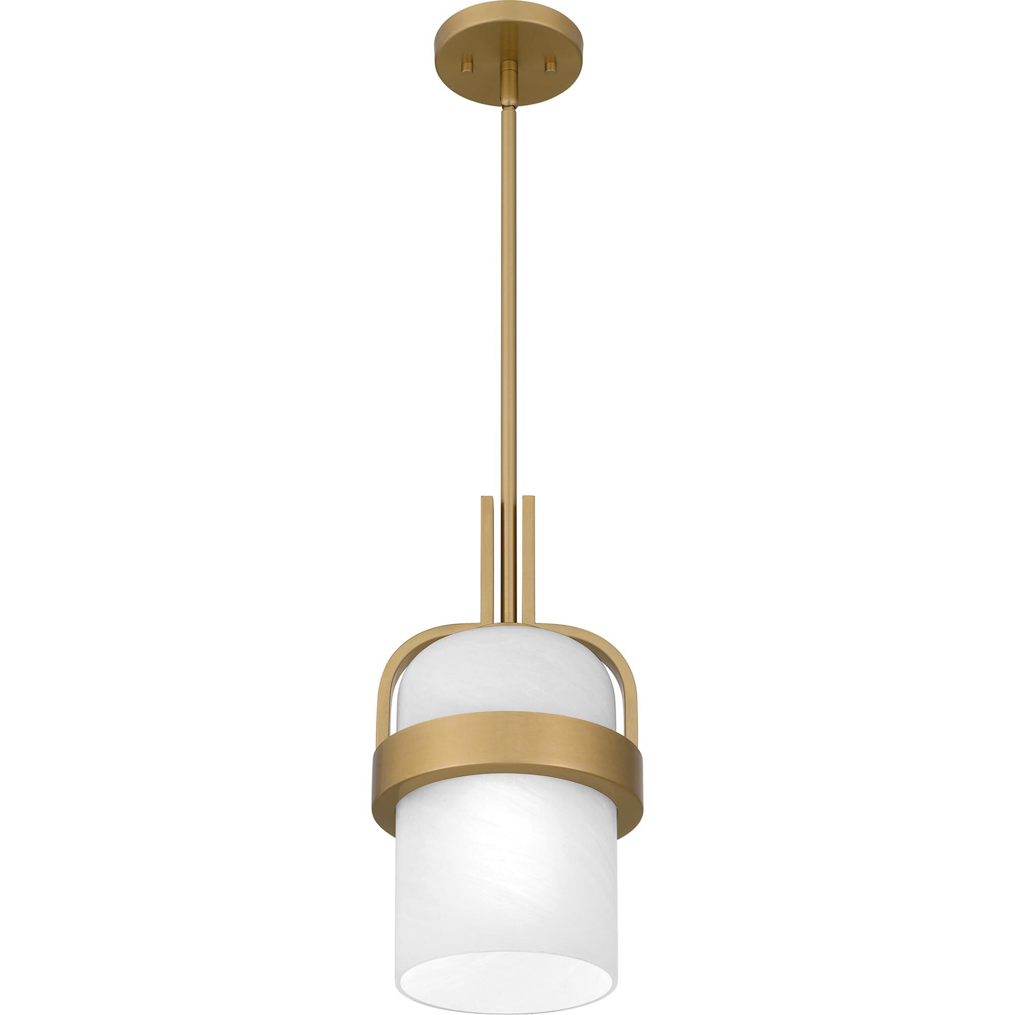 Shown in Aged Brass finish and Alabaster Glass shade