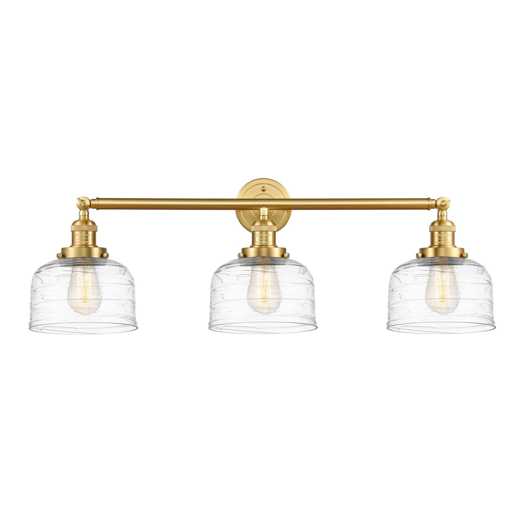 Shown in Satin Gold finish and Deco Swirl glass