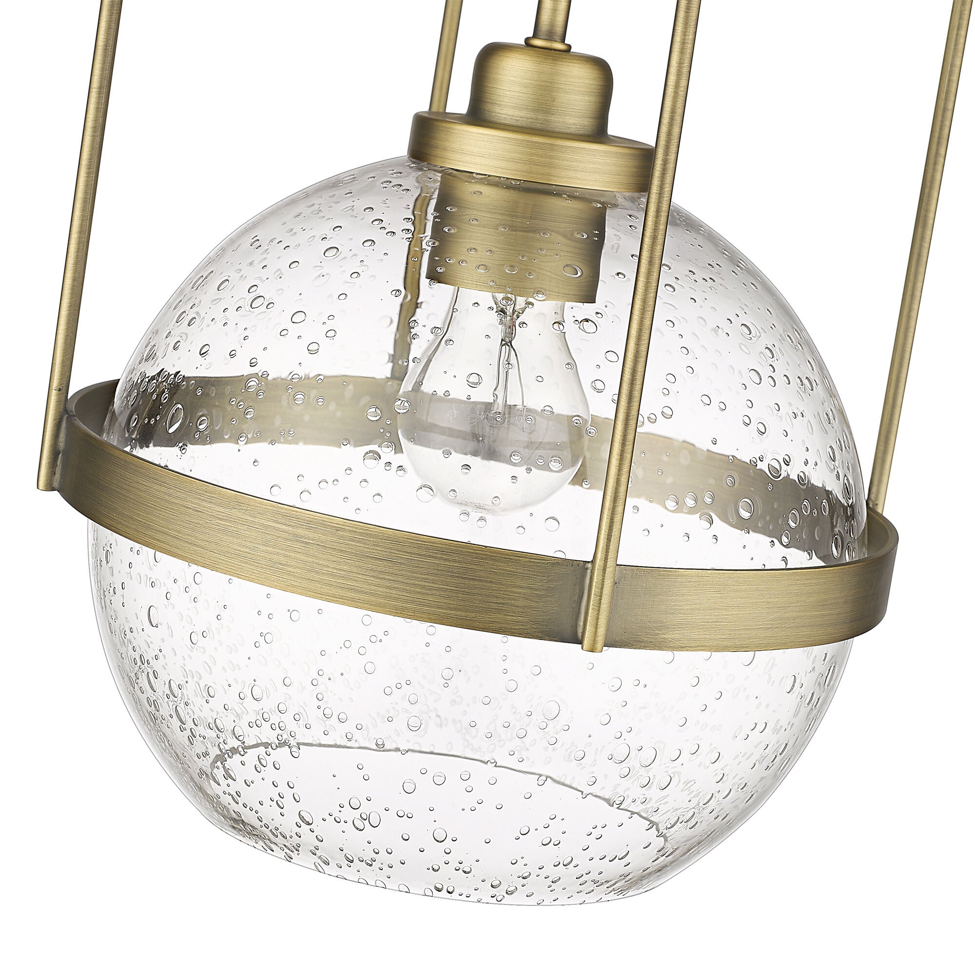 Shown in Antique Brass finish and Clear Seeded glass