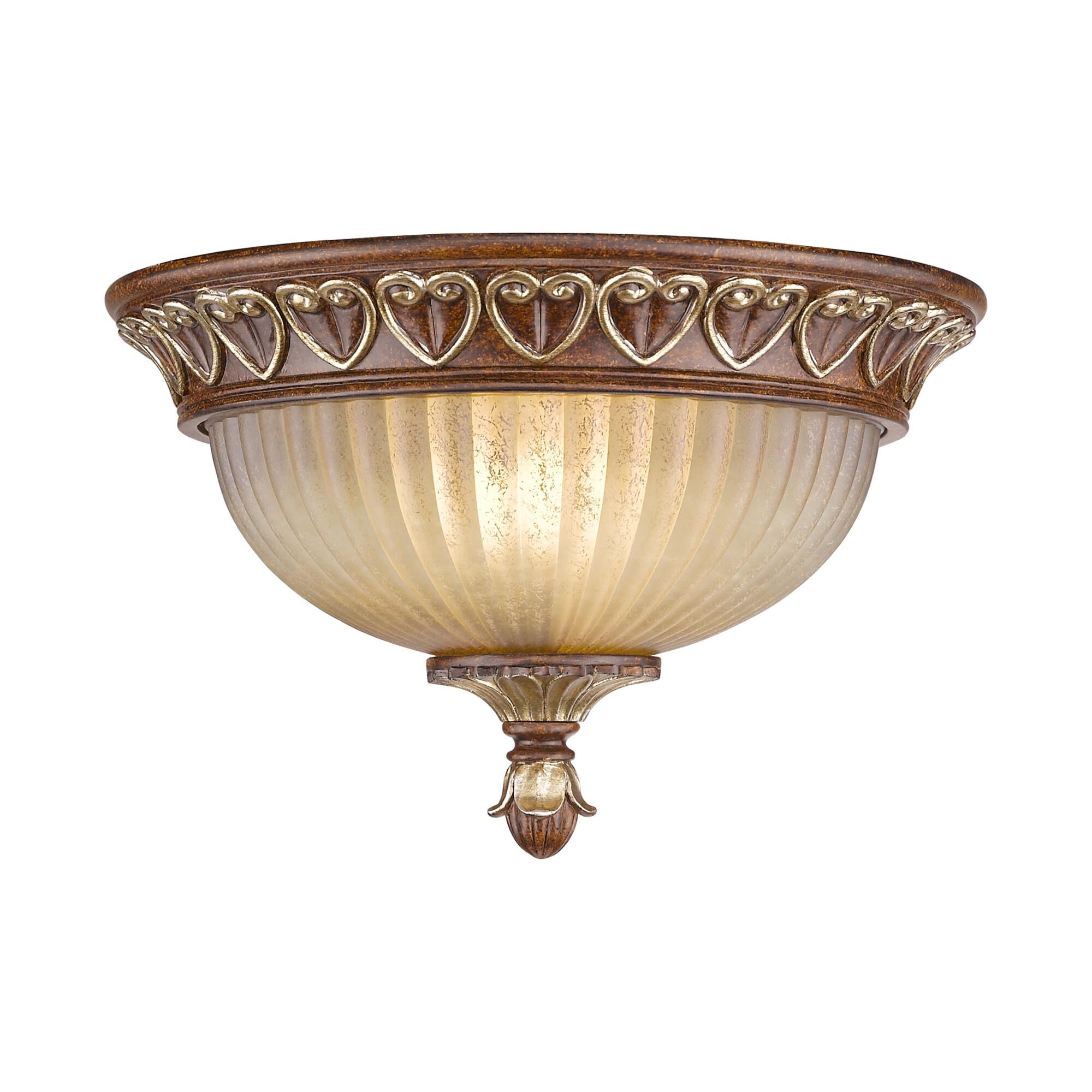 Shown in Verona Bronze-Aged Gold Leaf Accents finish and Rustic Art glass