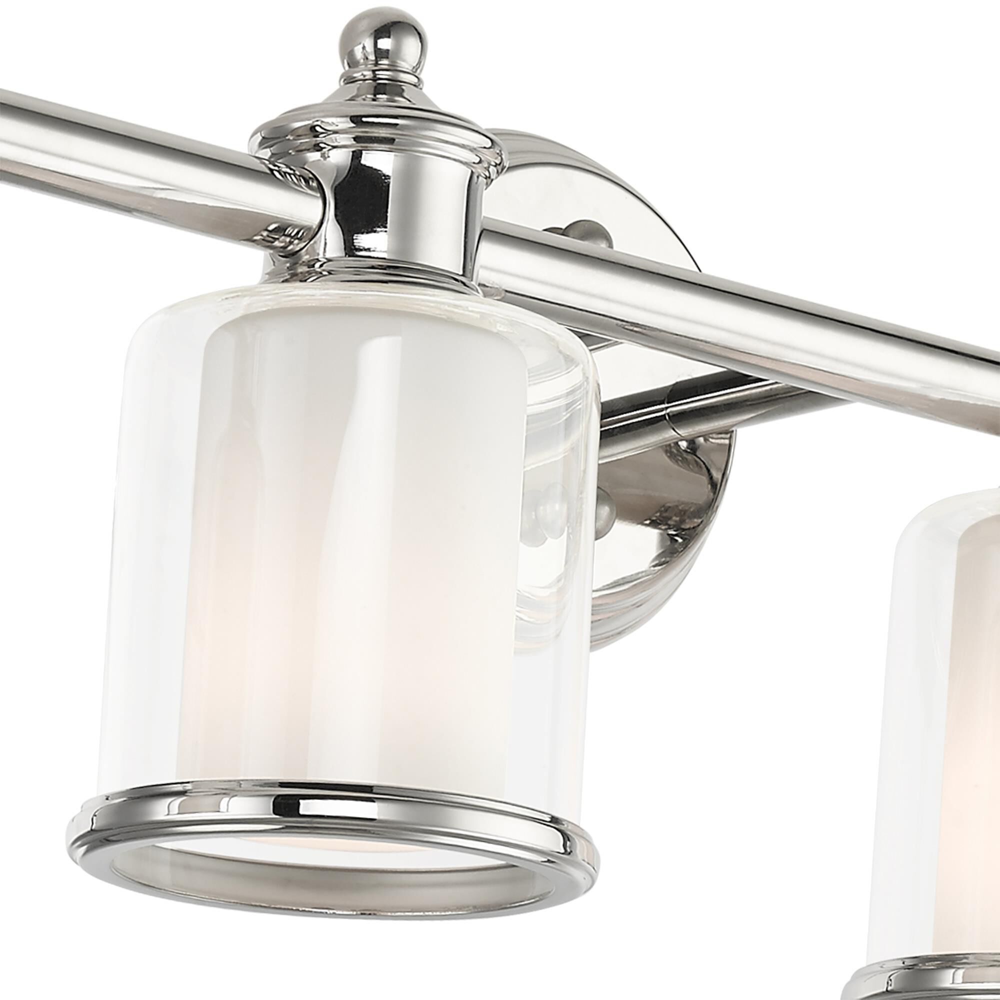 Shown in Polished Nickel finish and Hand Blown Clear Outer  And Satin Opal Inner glass
