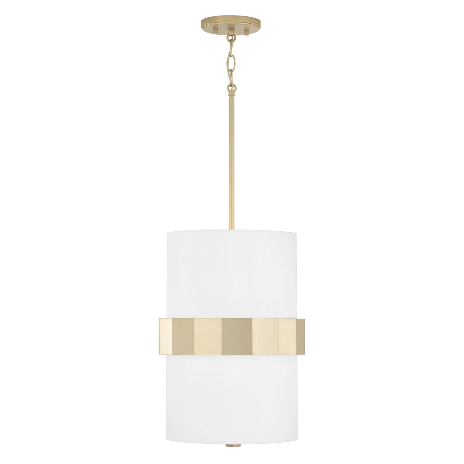 Shown in Soft Gold finish and White Fabric shade