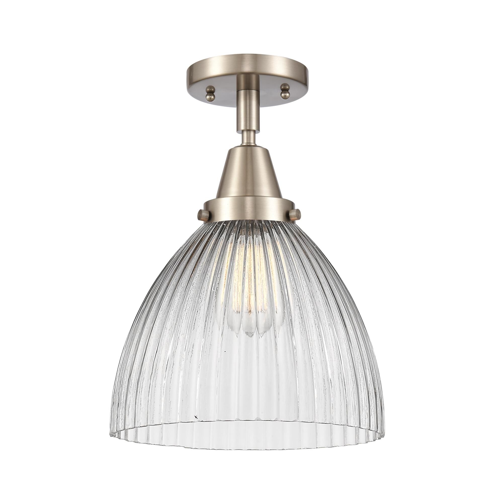 Shown in Brushed Satin Nickel finish and Clear Halophane Seneca Falls glass