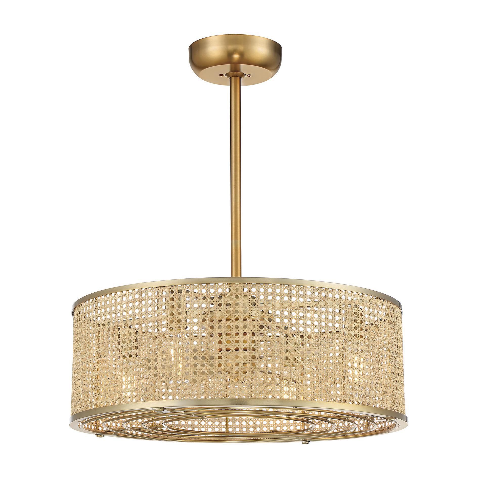 Shown in Warm Brass finish and Natural Cane shade