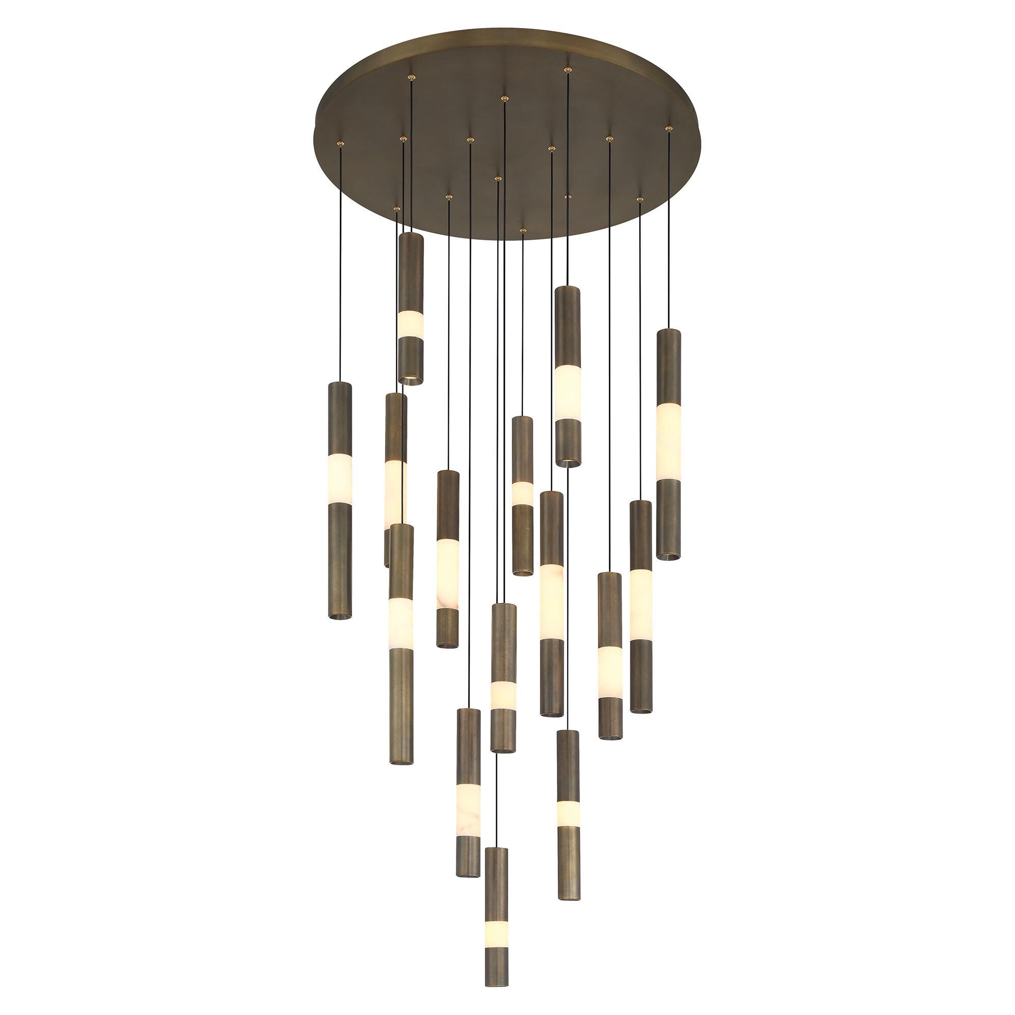 Shown in Weathered Brass finish and Alabaster glass