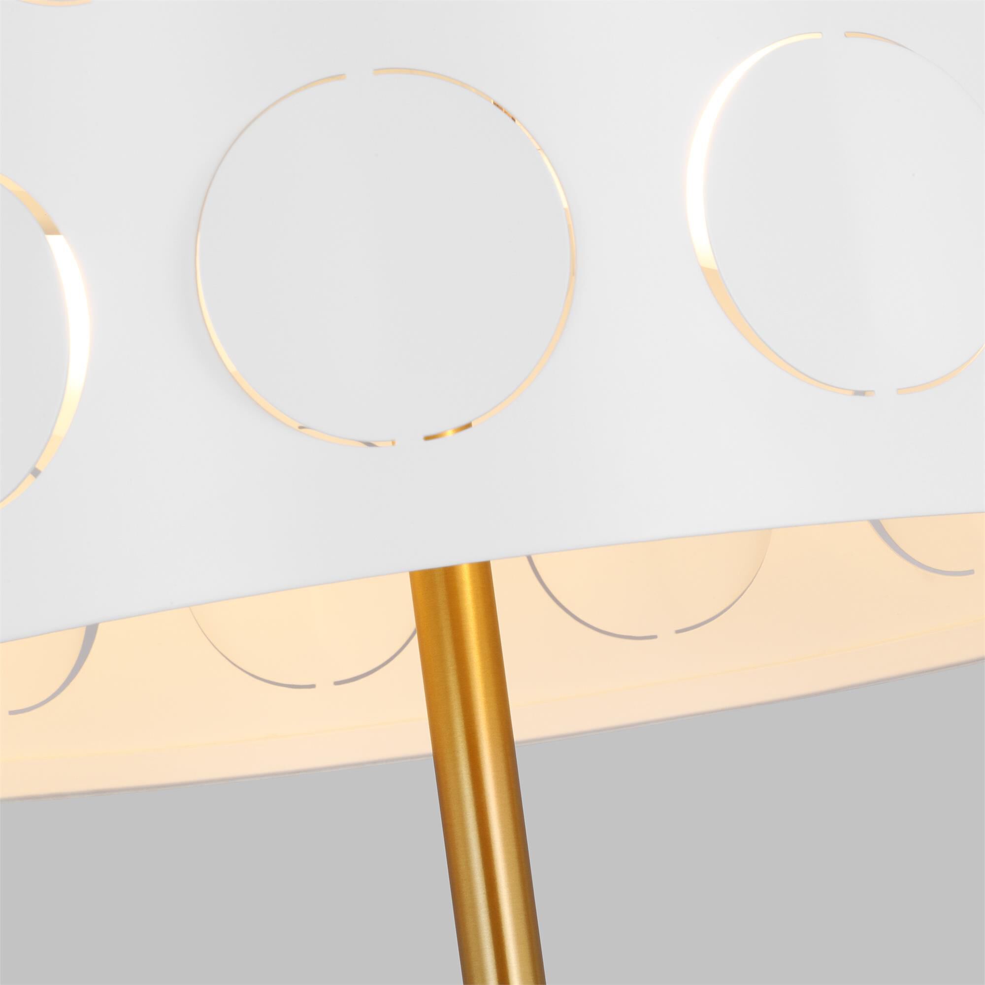 Shown in Burnished Brass finish and White Linen Fabric shade