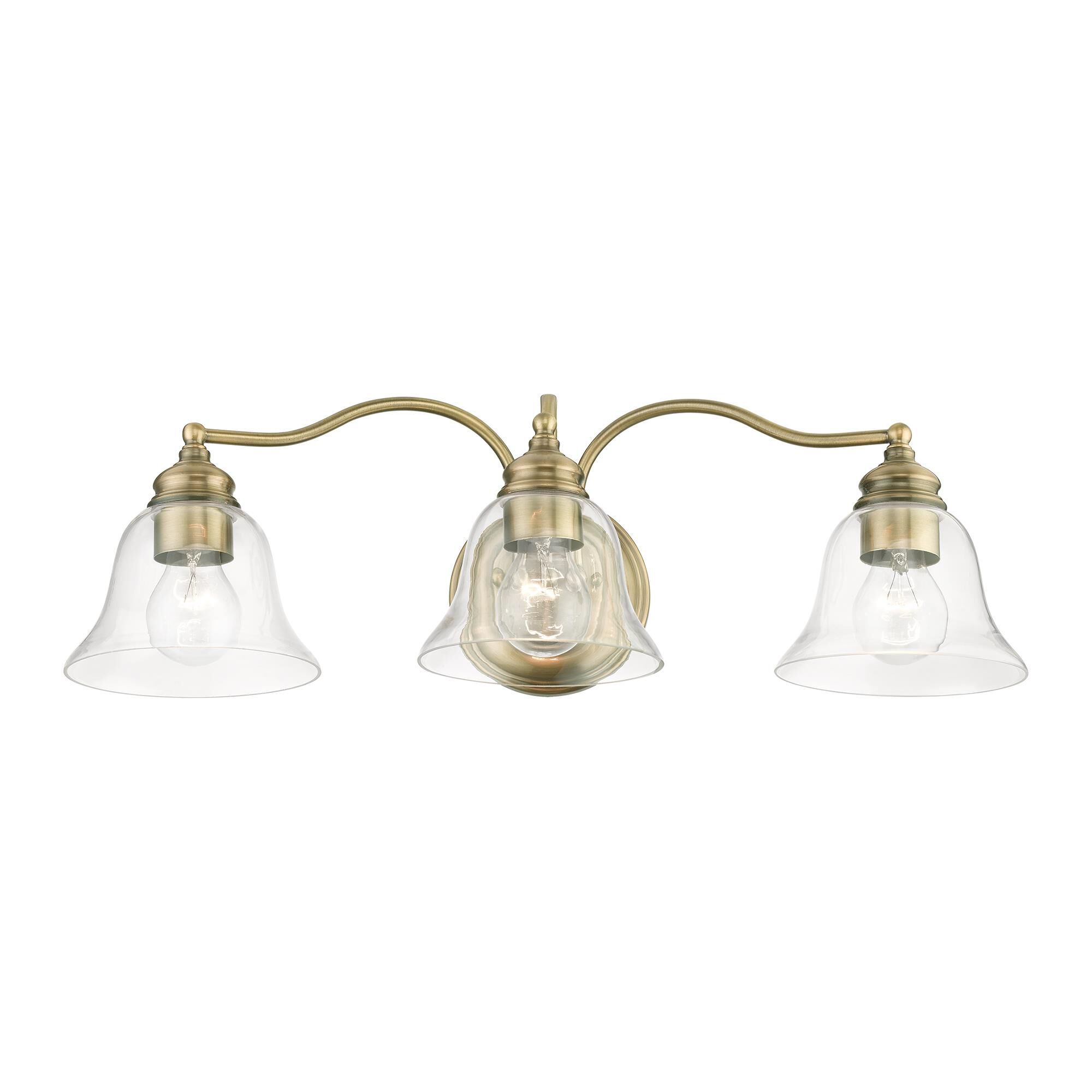 Shown in Antique Brass finish and Hand Blown Clear glass