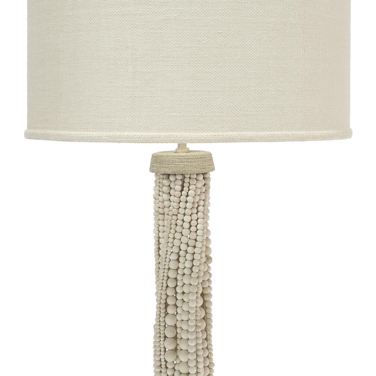 Shown in White Wood  finish and Cream Burlap shade