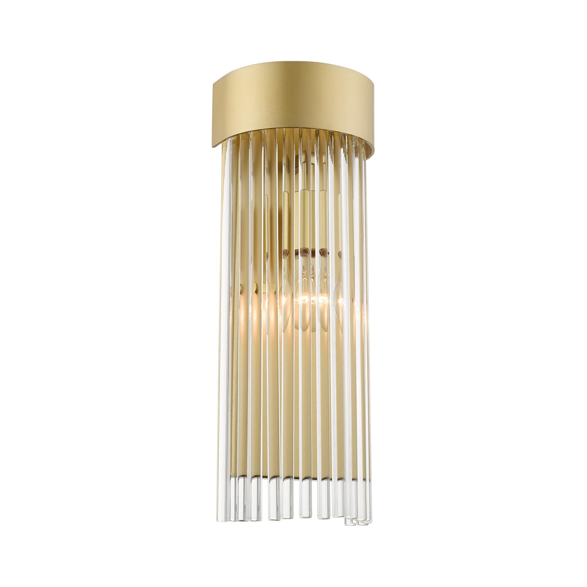 Shown in Soft Gold finish and Soft Gold Drum Shade With Clear Crystal Rods glass and Soft Gold Drum  With Clear Crystal Rods shade