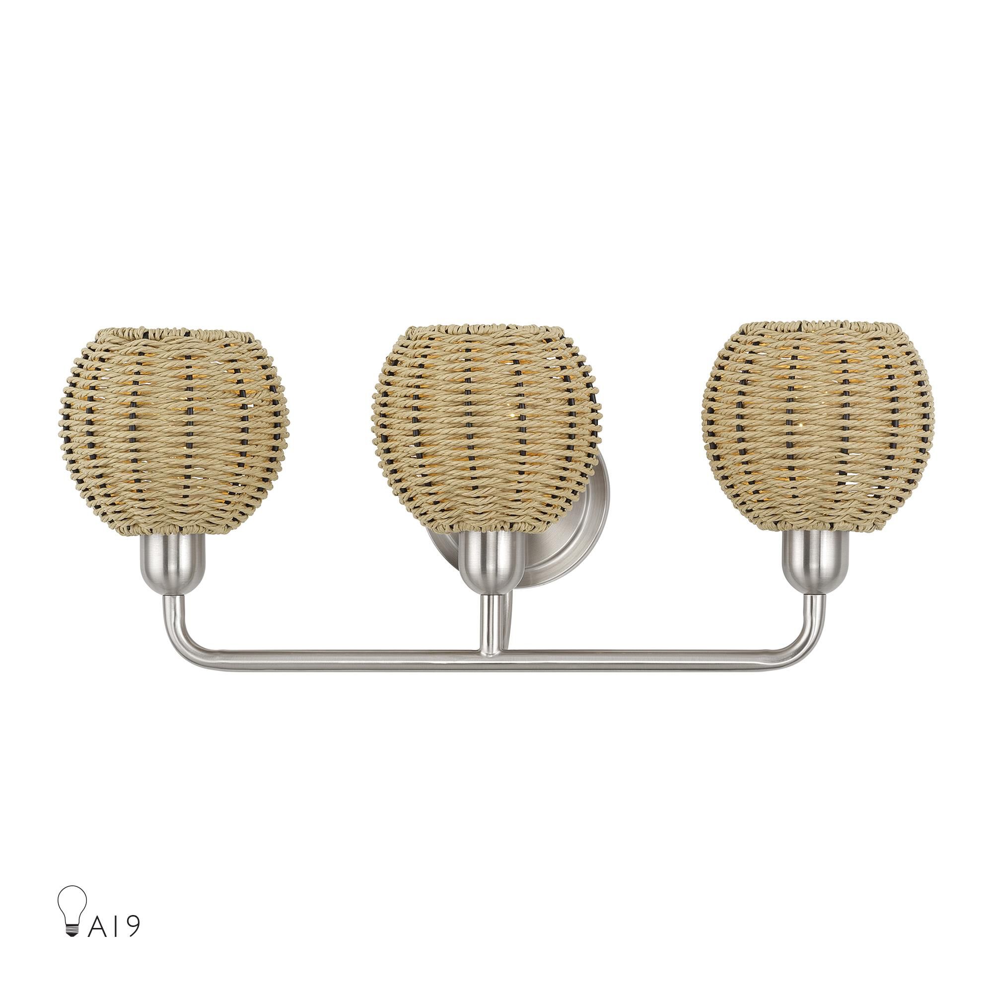 Shown in Brushed Nickel finish and Hand-Woven French Beige Paper Rope shade