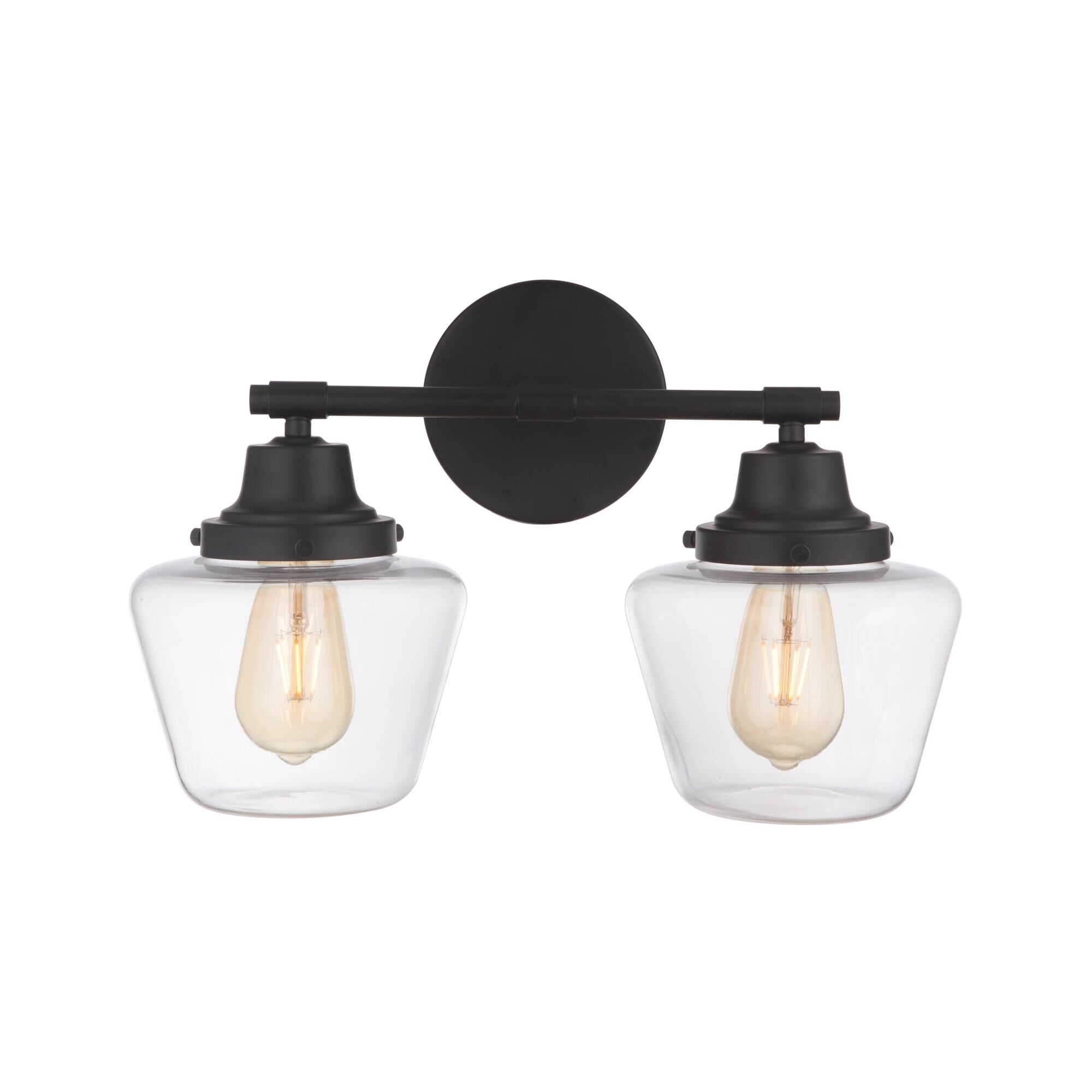 Shown in Flat Black finish and Clear glass and Glass shade