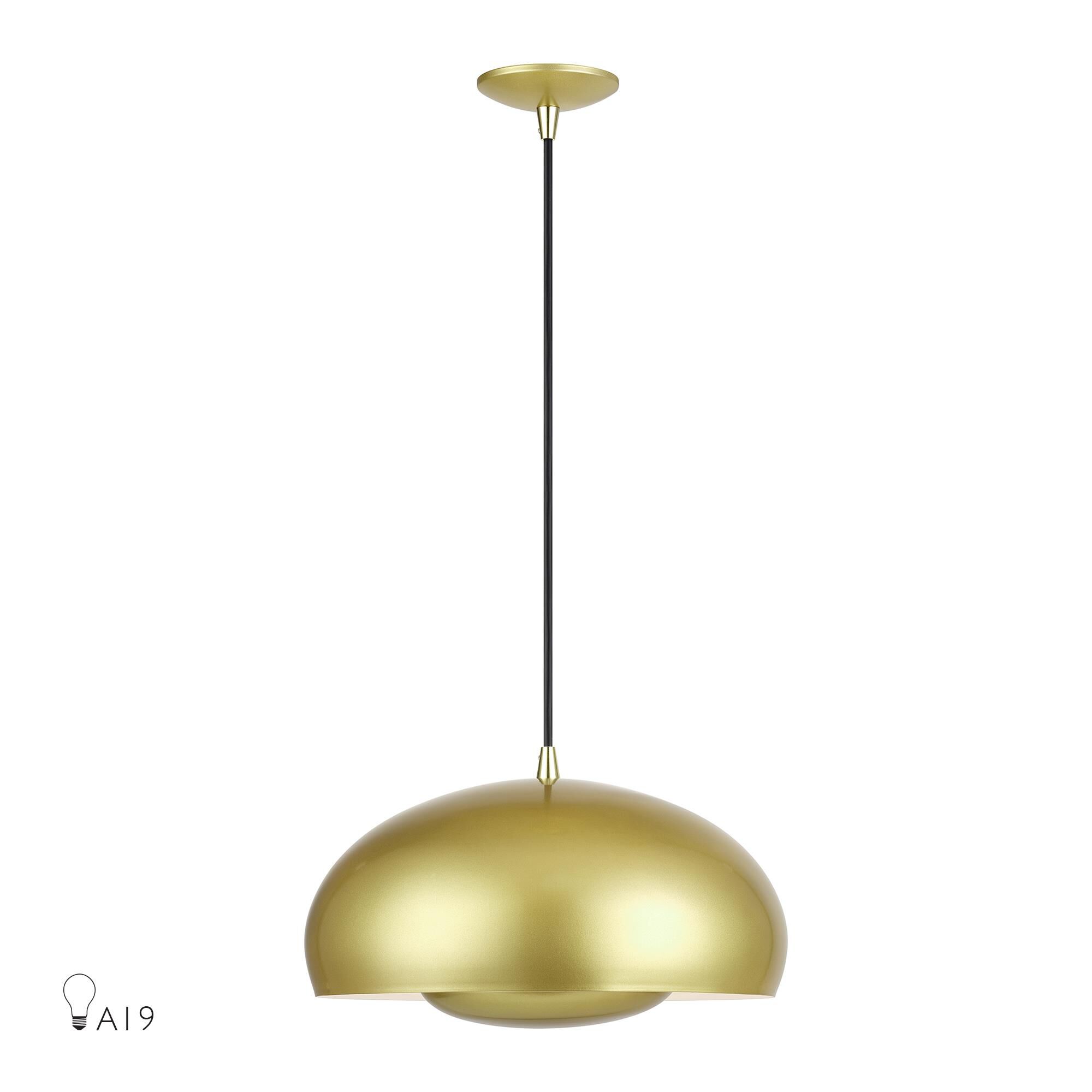 Shown in Soft Gold with Polished Brass Accents finish and Soft Gold Steel with Shiny White Inside shade