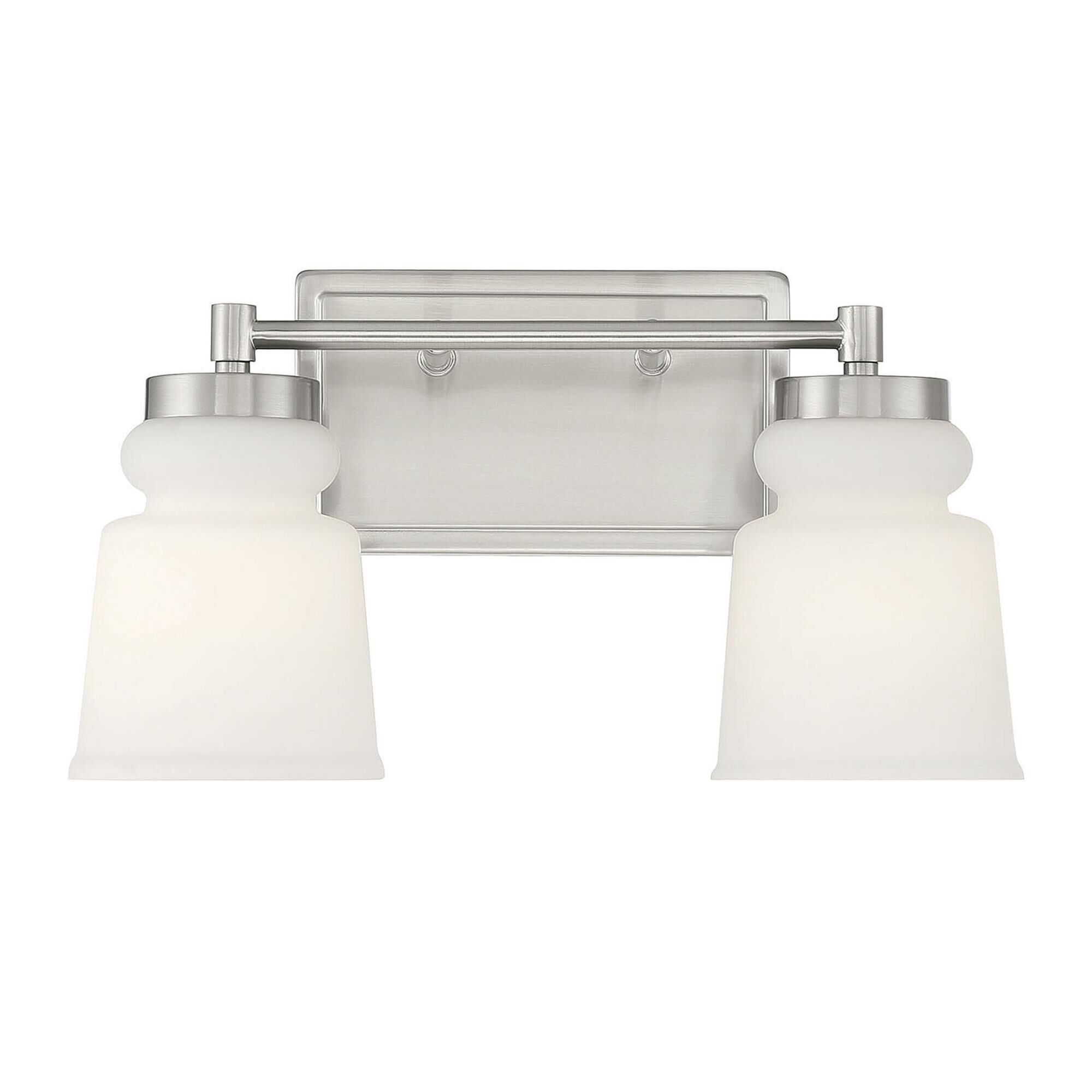 Shown in Brushed Nickel finish and Milk glass