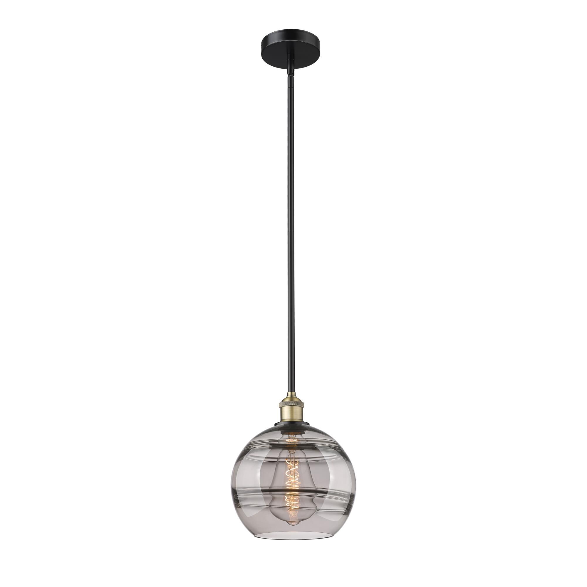 Shown in Black Antique Brass finish and Light Smoke glass